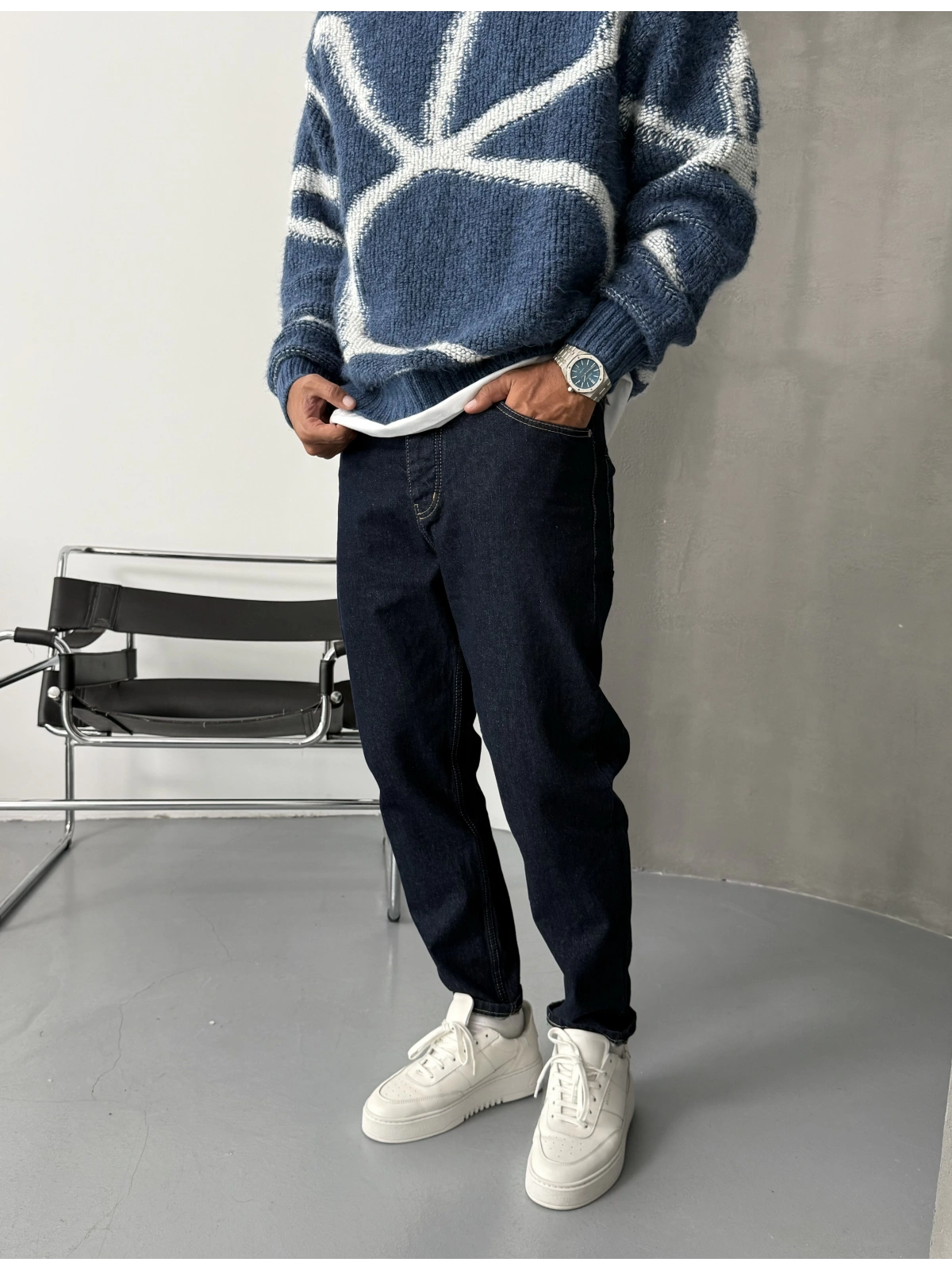 Lacivert Denim Bol Kalıp Boyfriend