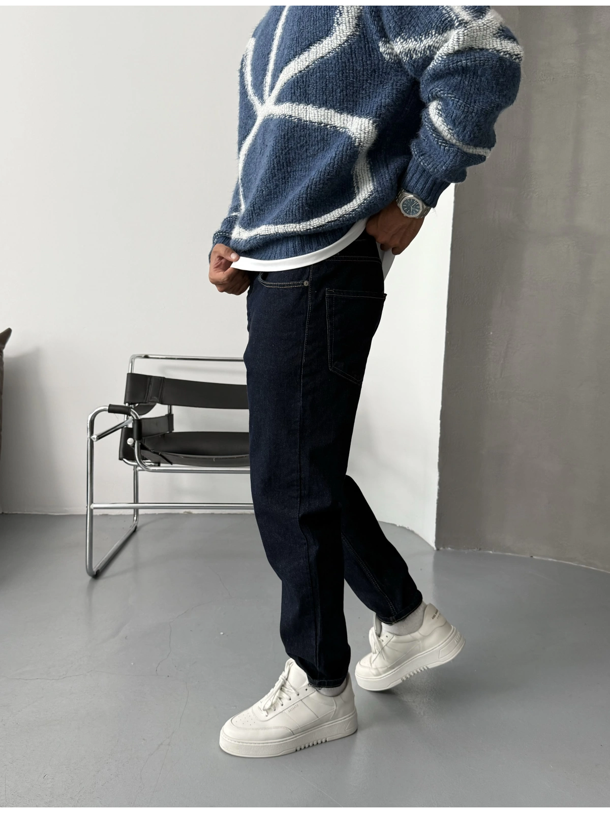 Lacivert Denim Bol Kalıp Boyfriend