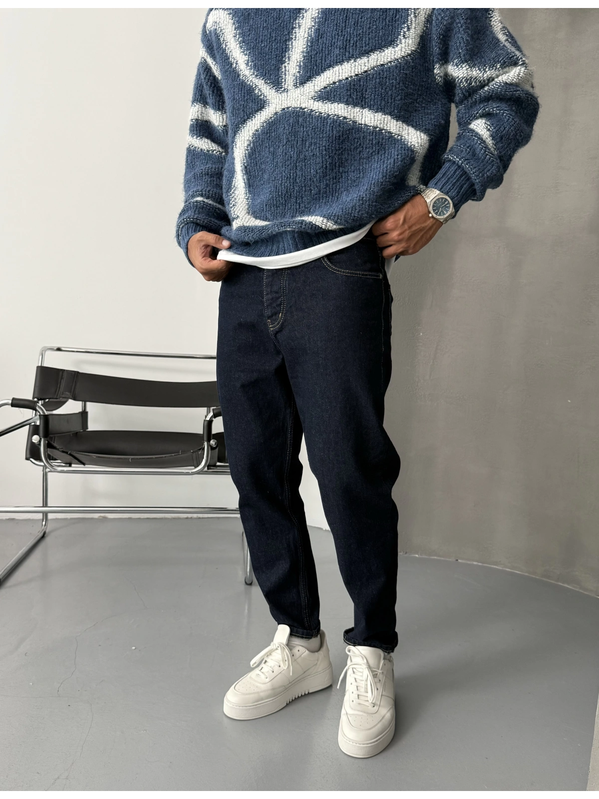 Lacivert Denim Bol Kalıp Boyfriend
