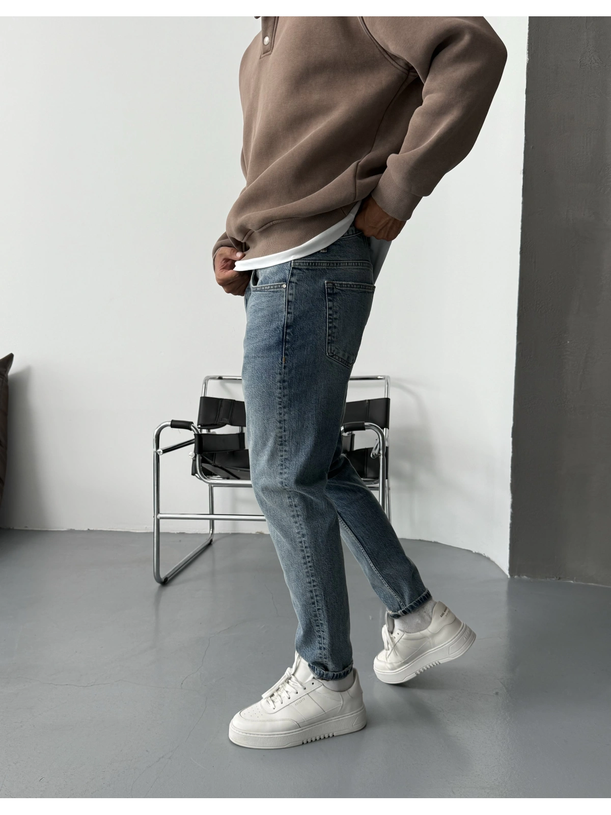 Mavi Yıkamalı Denim Boyfriend