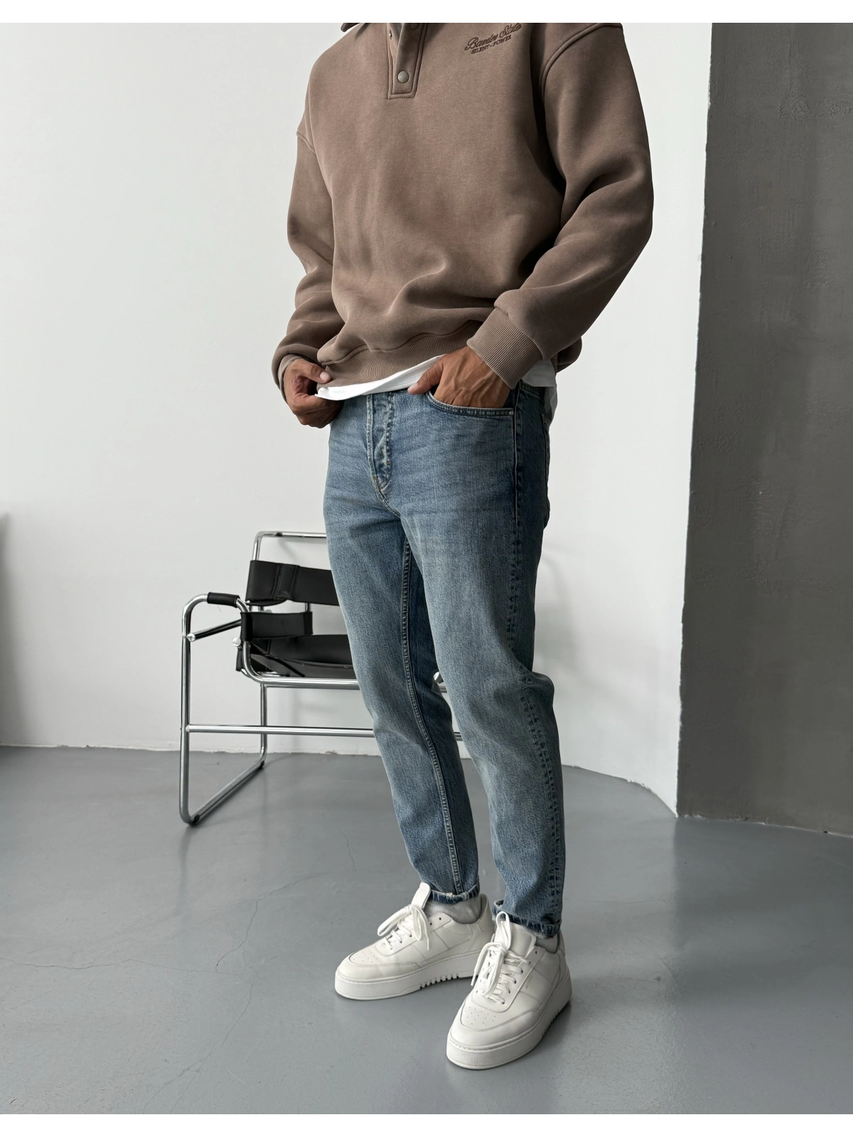 Mavi Yıkamalı Denim Boyfriend