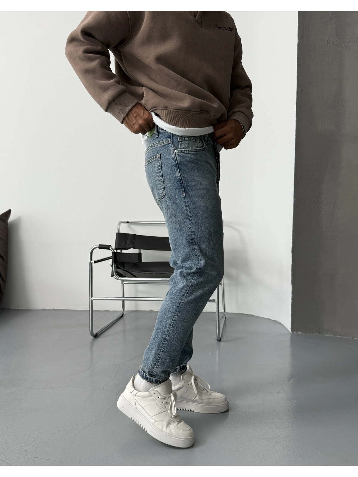 Mavi Yıkamalı Denim Boyfriend