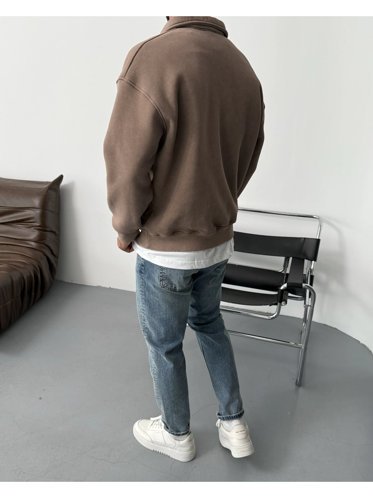 Sütlü Kahve Polo Yaka Oversize Sweat