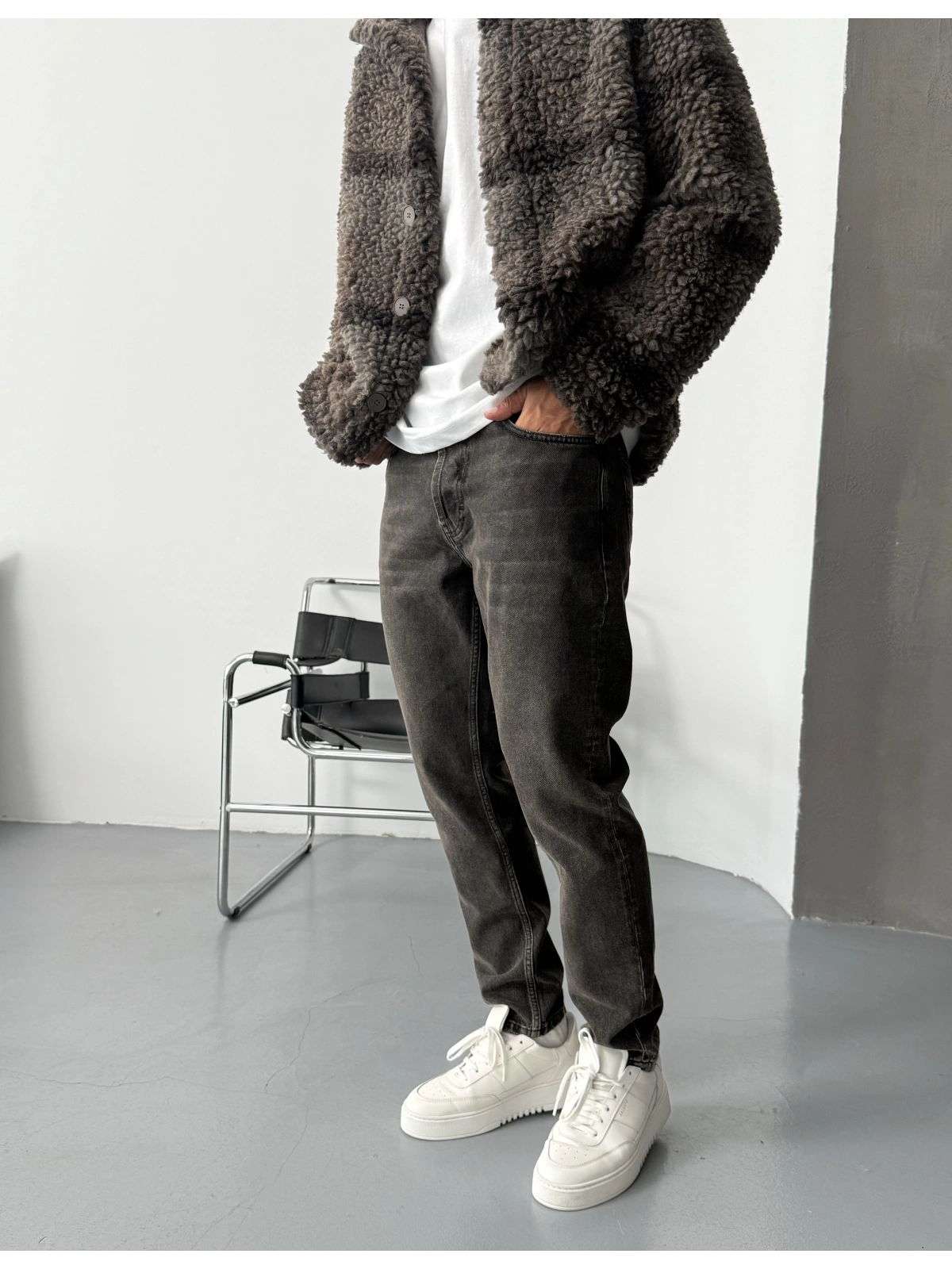 Kahve Eskitme Denim Boyfriend