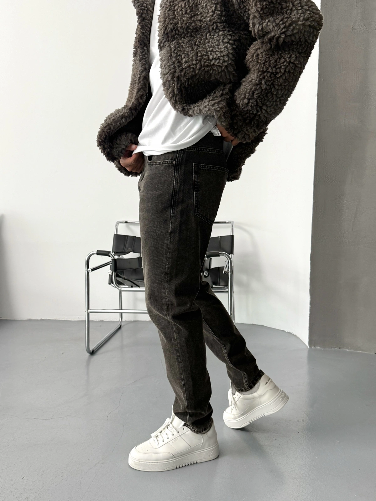 Kahve Eskitme Denim Boyfriend