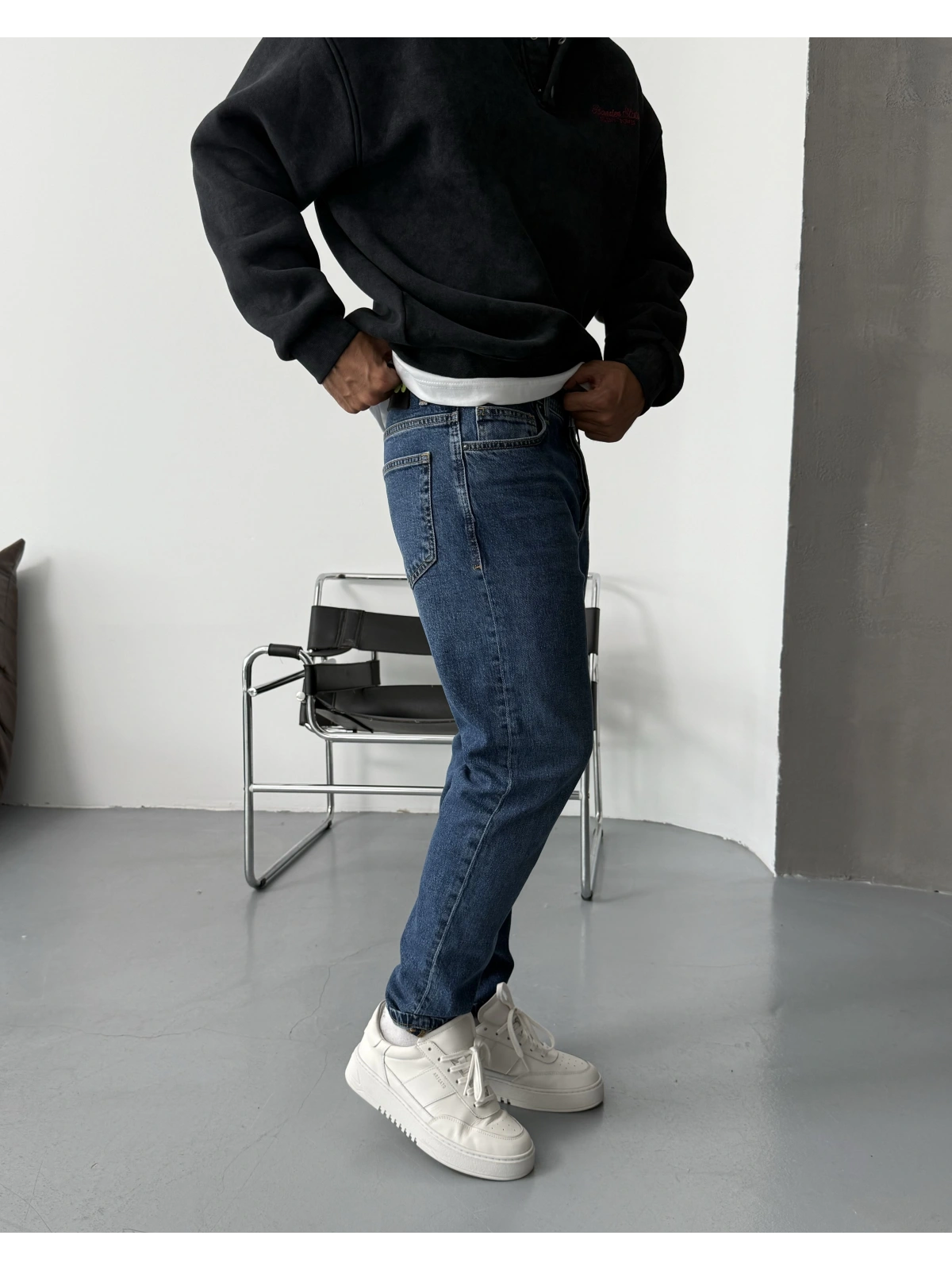 Koyu Mavi Yıkamalı Denim Boyfriend