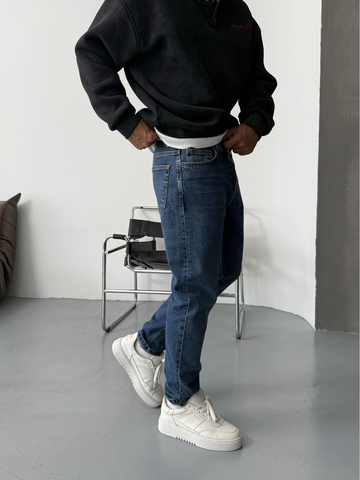 Koyu Mavi Yıkamalı Denim Boyfriend