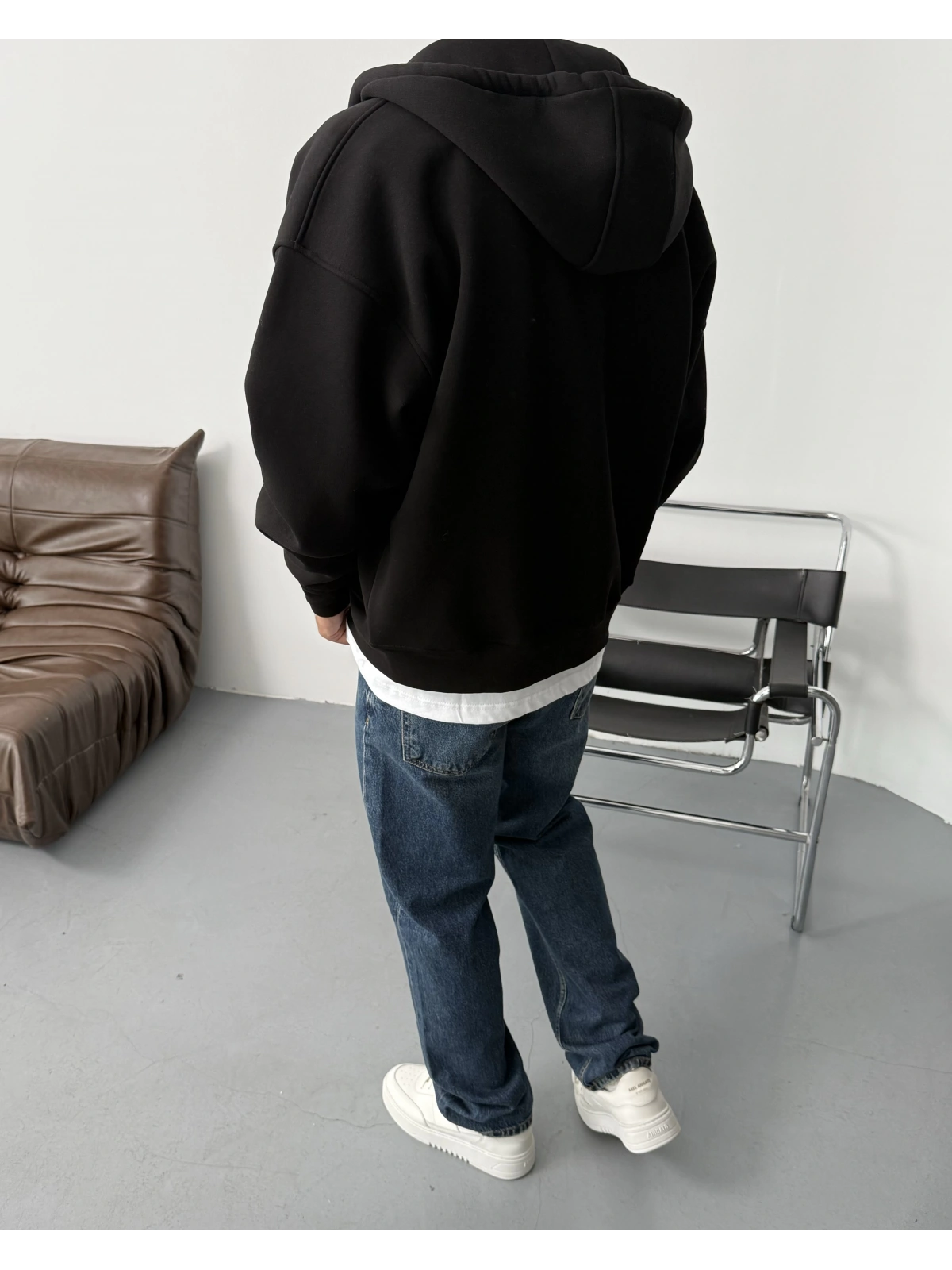Premium Siyah Kapişonlu Oversize Hırka