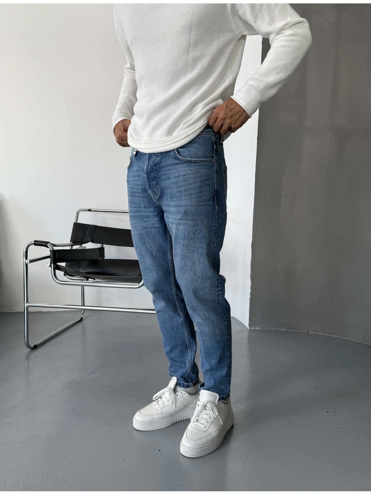 Premium Mavi Yıkamalı Denim Boyfriend