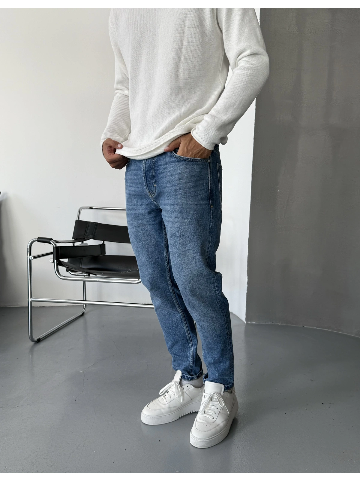 Premium Mavi Yıkamalı Denim Boyfriend