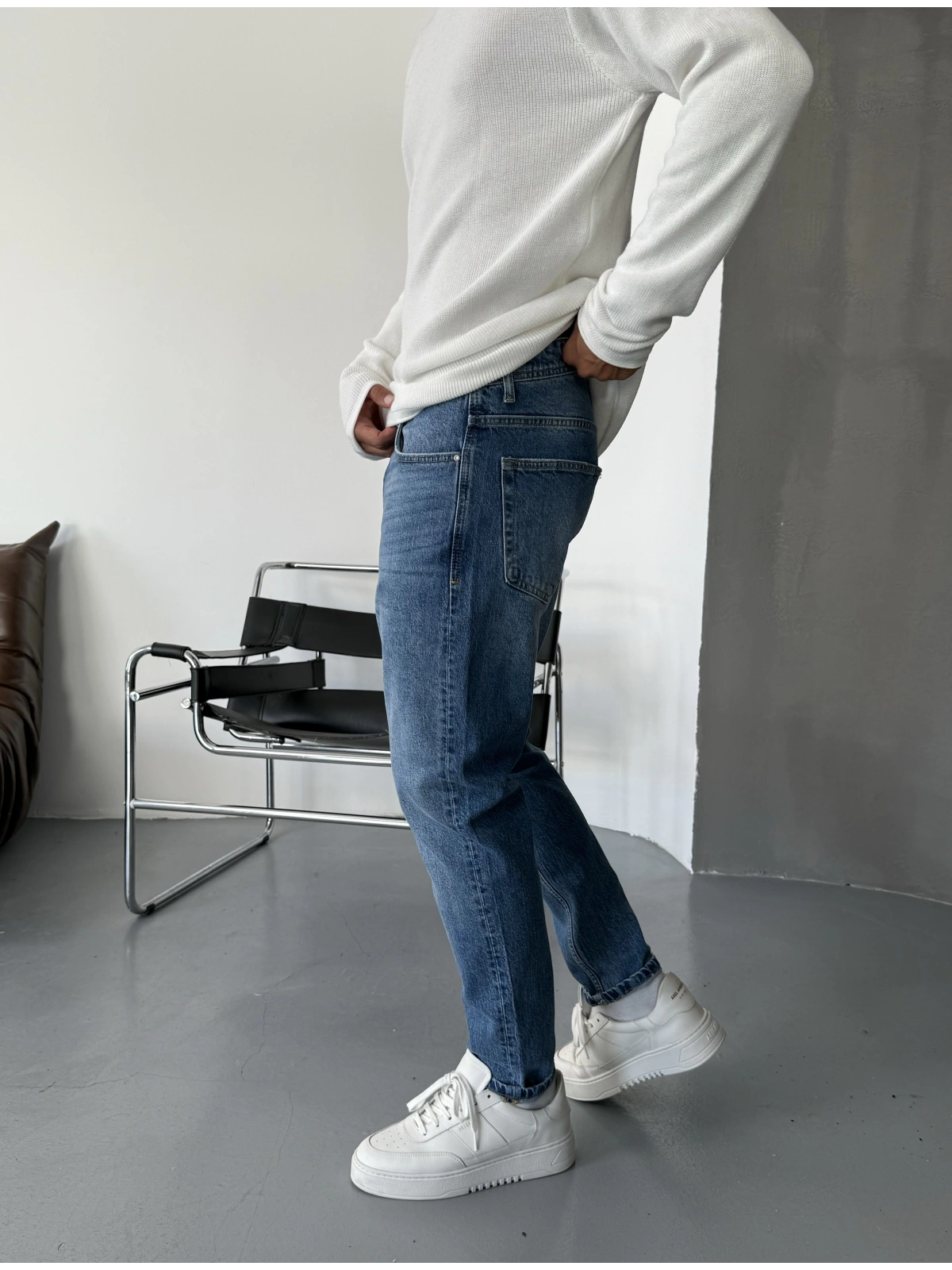 Premium Mavi Yıkamalı Denim Boyfriend