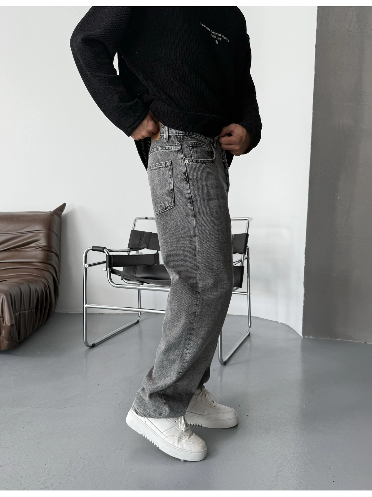 Antrasit Yıkamalı Regular Baggy Jean