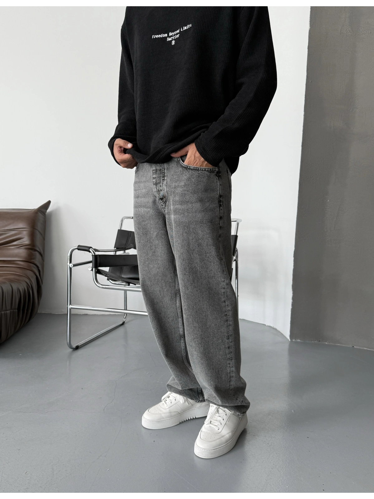 Antrasit Yıkamalı Regular Baggy Jean