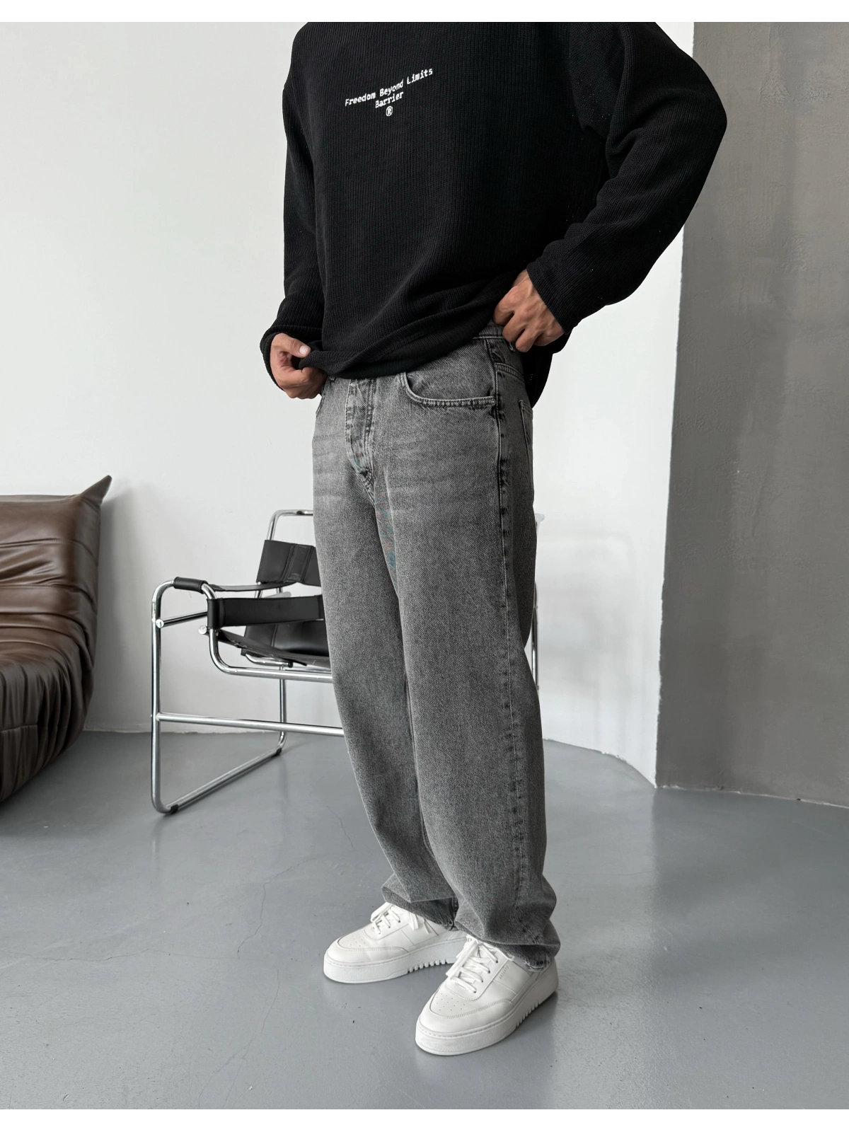Antrasit Yıkamalı Regular Baggy Jean