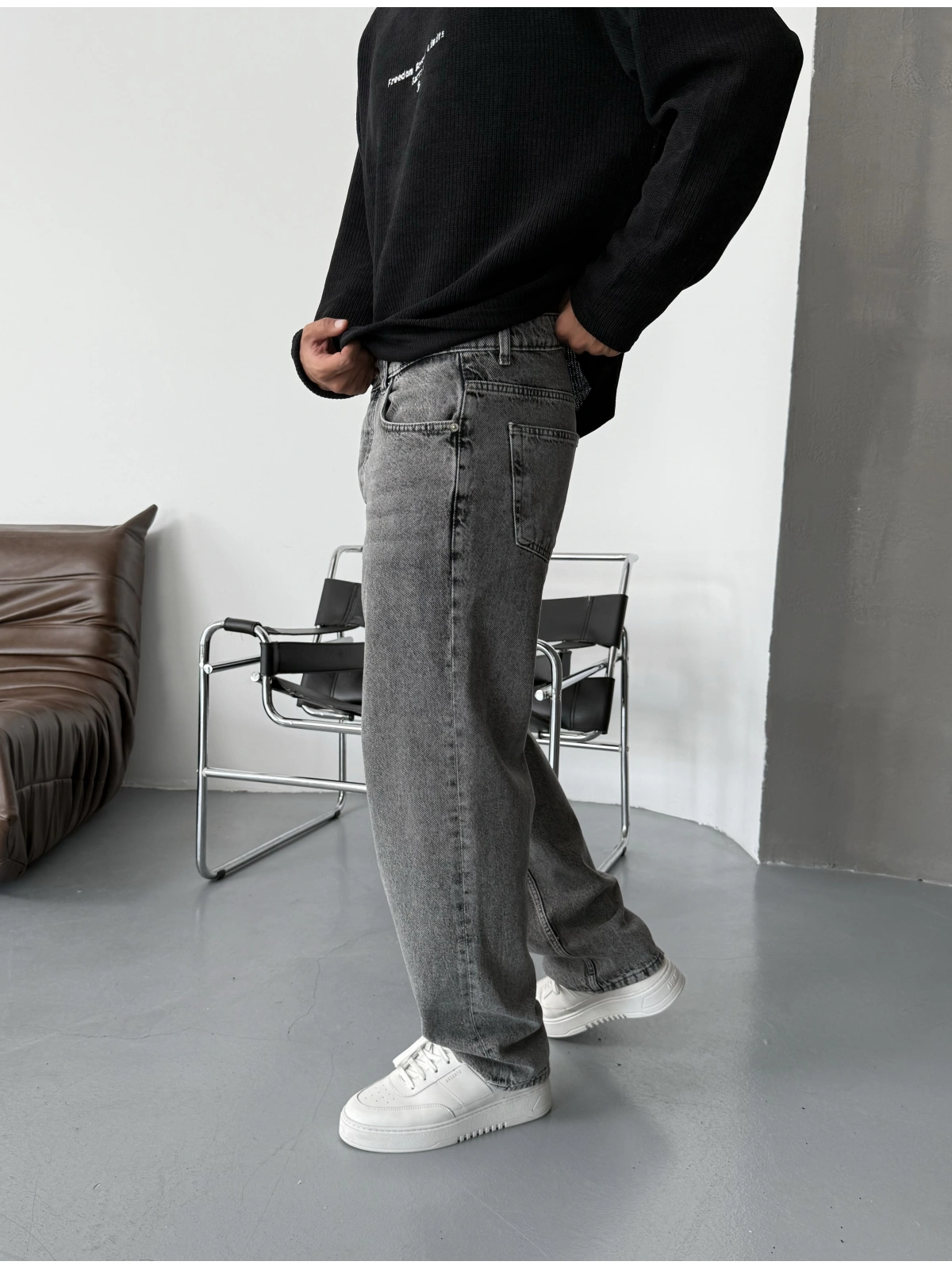 Antrasit Yıkamalı Regular Baggy Jean