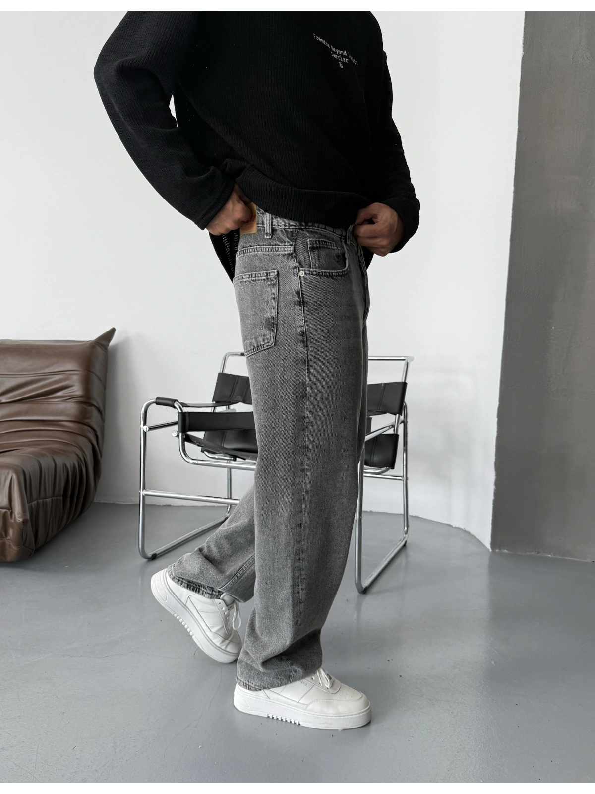 Antrasit Yıkamalı Regular Baggy Jean