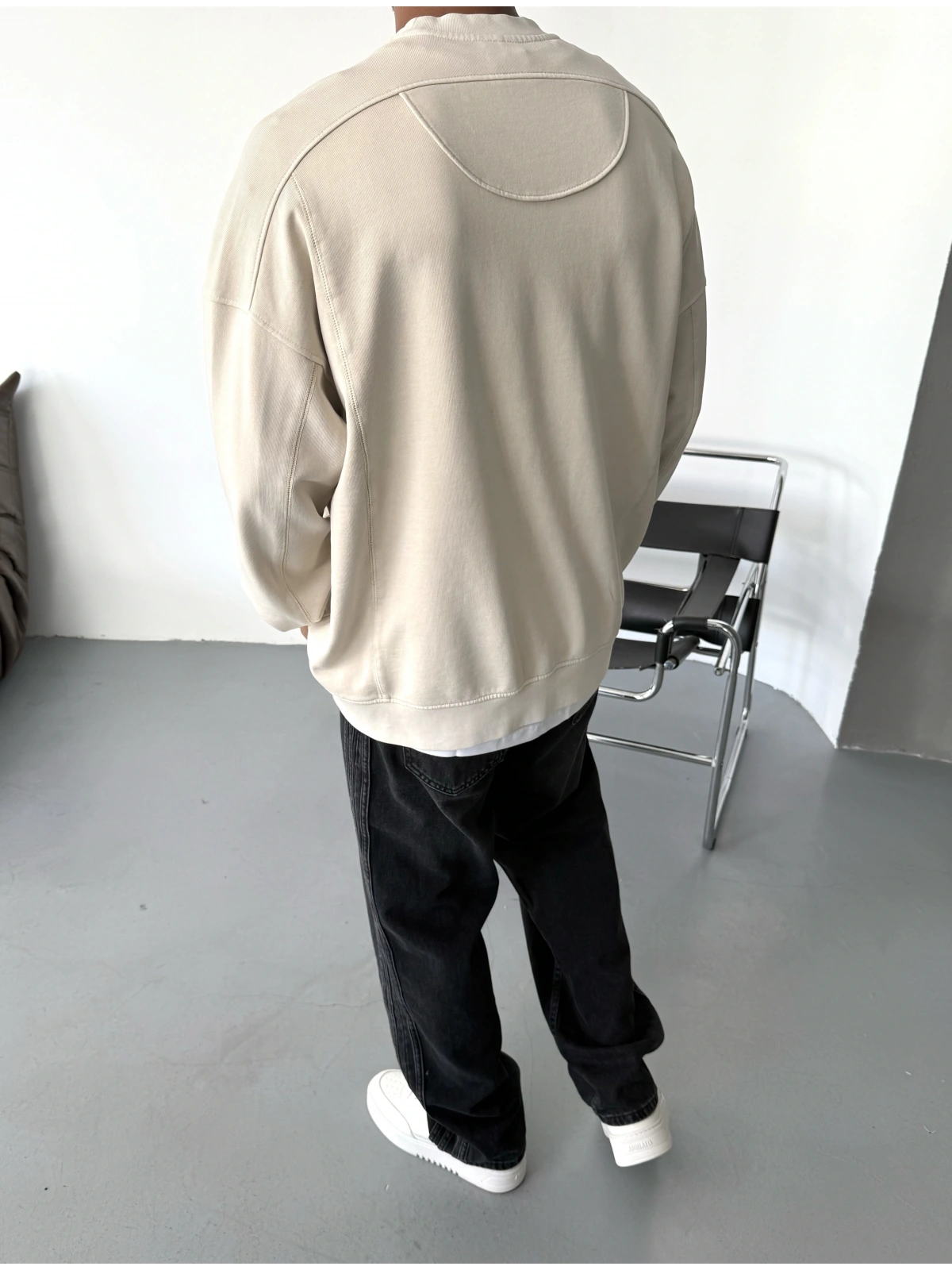 Krem Yıkamalı Premium Bisiklet Yaka Sweatshirt