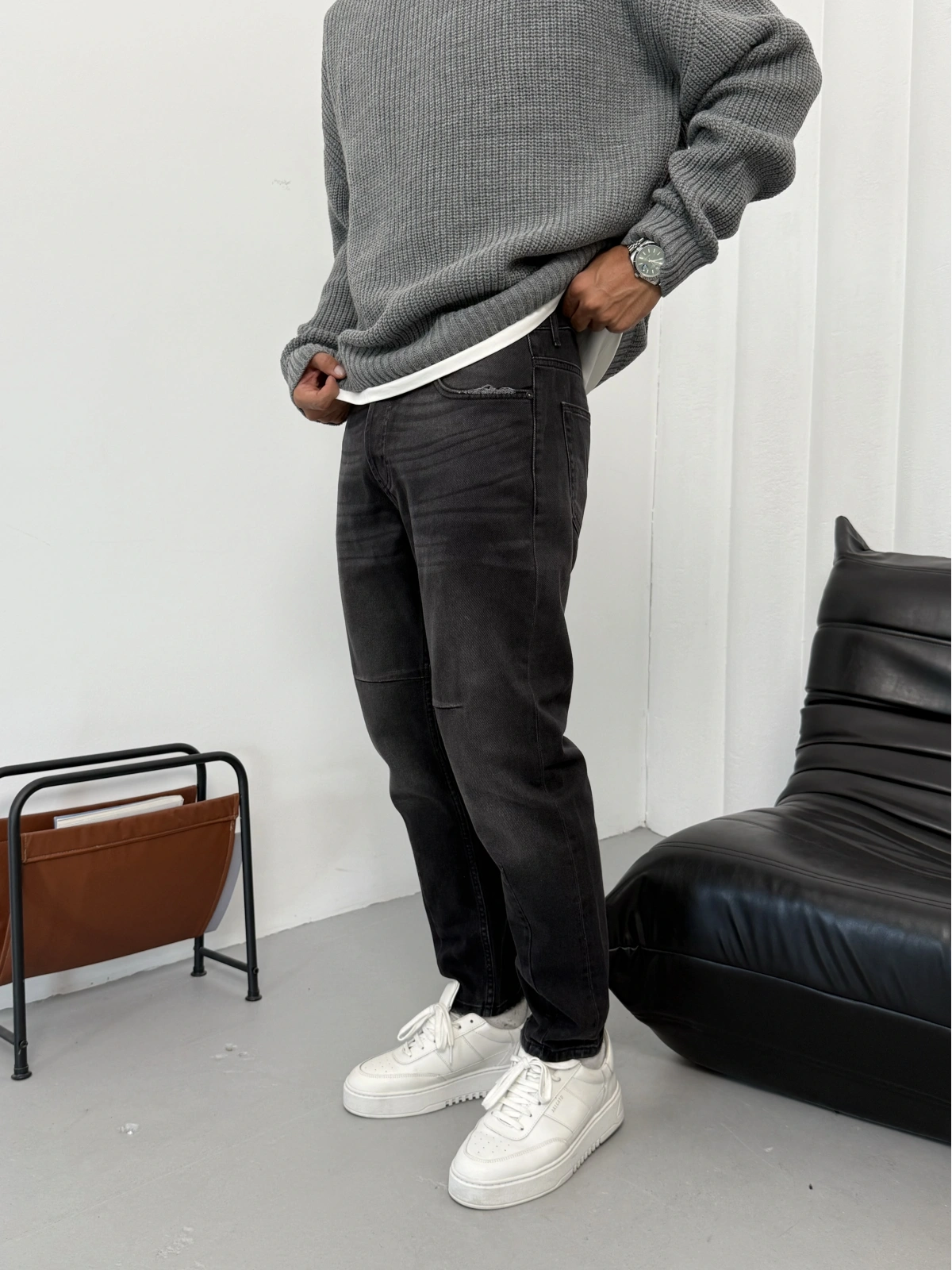 Antrasit Yıkamalı Boyfriend Jean