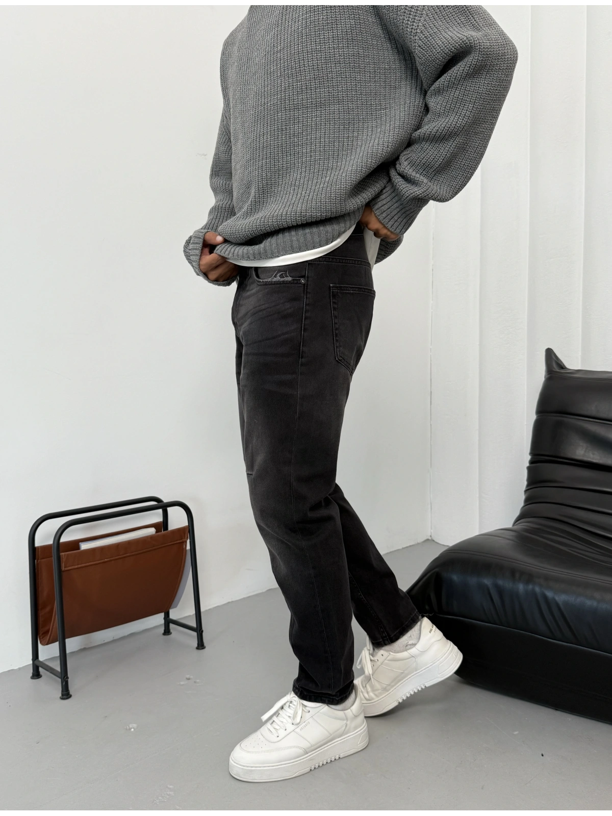 Antrasit Yıkamalı Boyfriend Jean