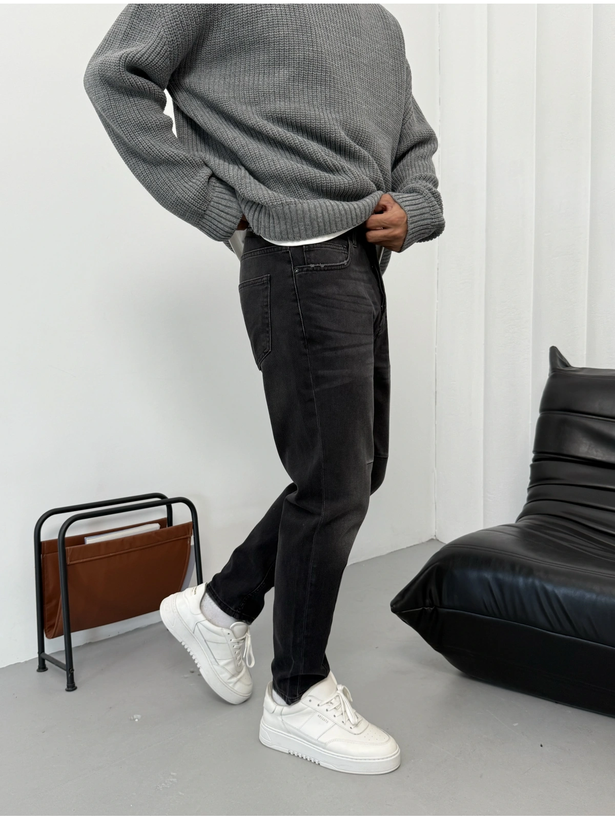 Antrasit Yıkamalı Boyfriend Jean