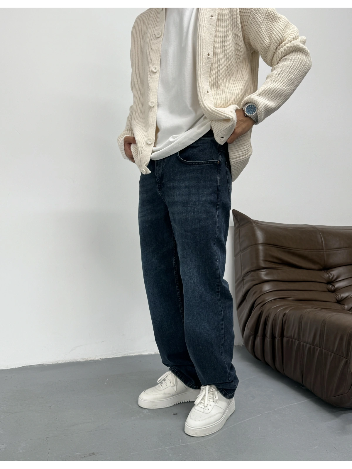 Eskitme Koyu Mavi Baggy Jean