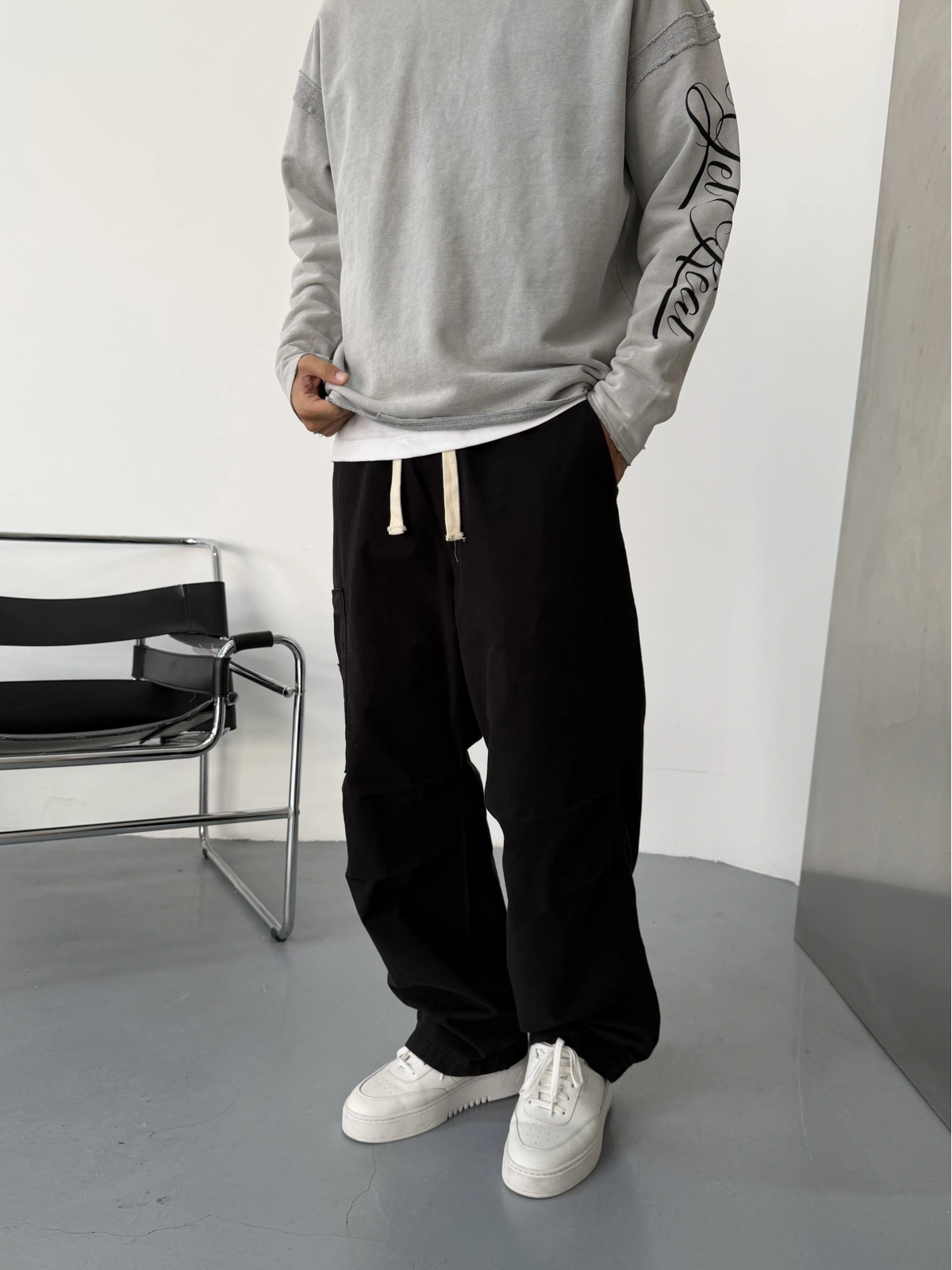 Siyah Premium Gabardin Kargo Cepli Baggy