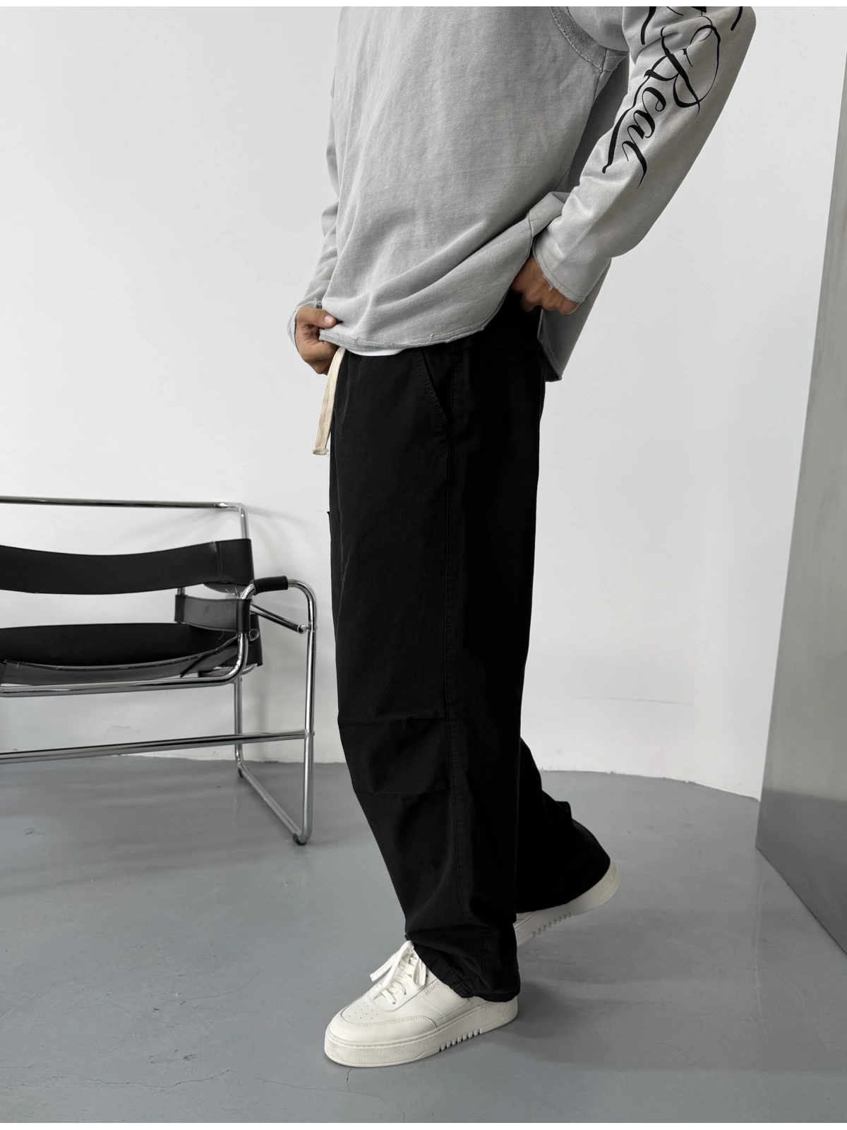 Siyah Premium Gabardin Kargo Cepli Baggy