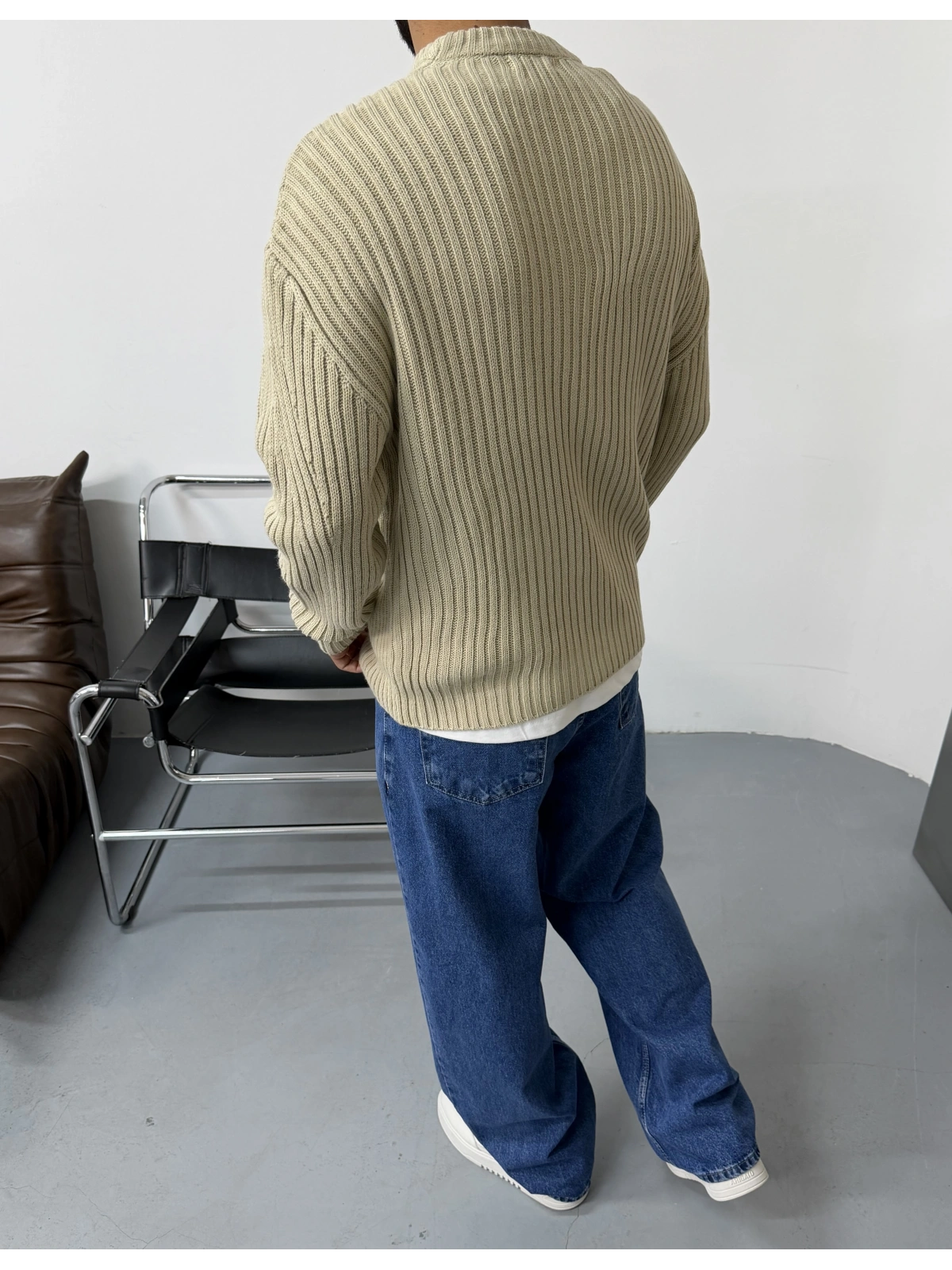 Krem Premium Oversize Fit Triko Kazak