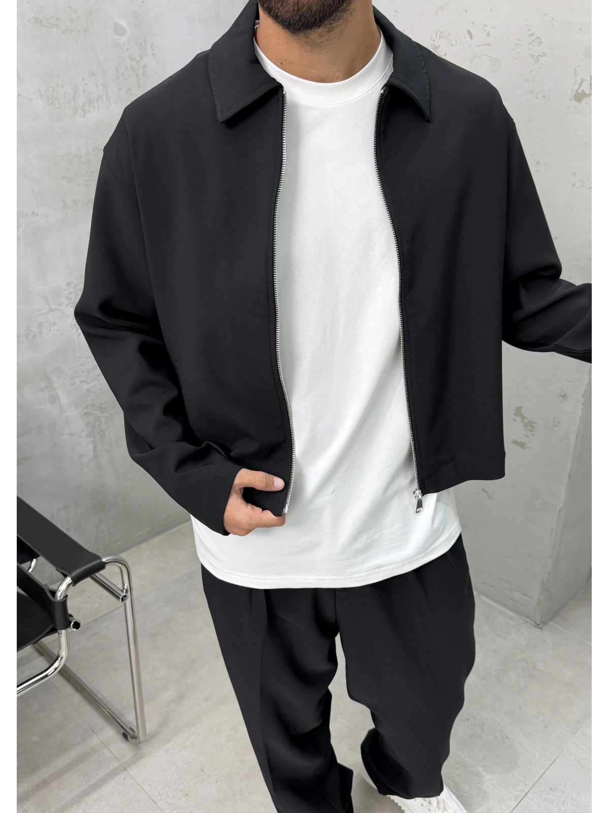 Siyah Premium Kumaş Casual Takım