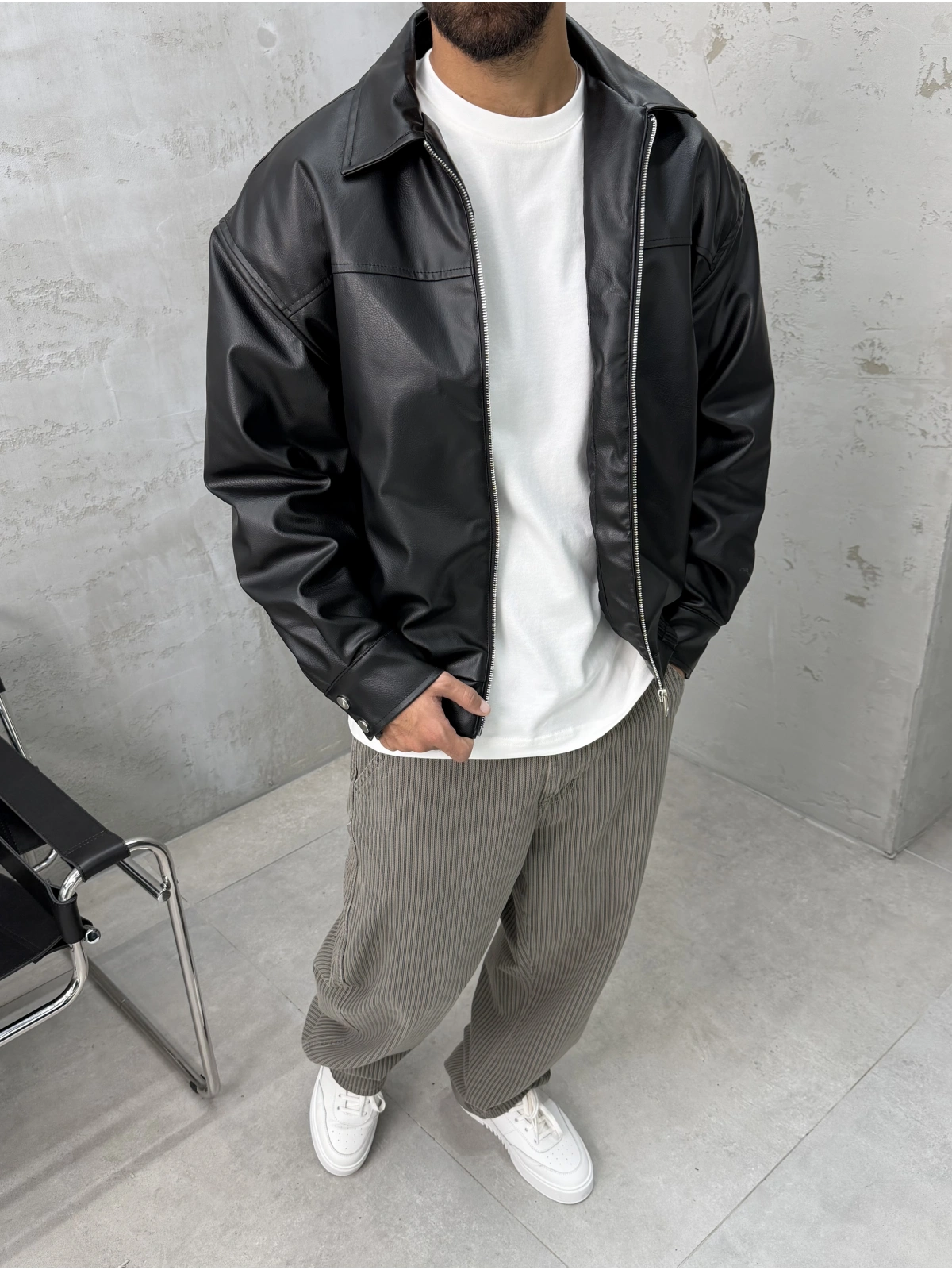 Siyah Premium Oversize Deri Ceket