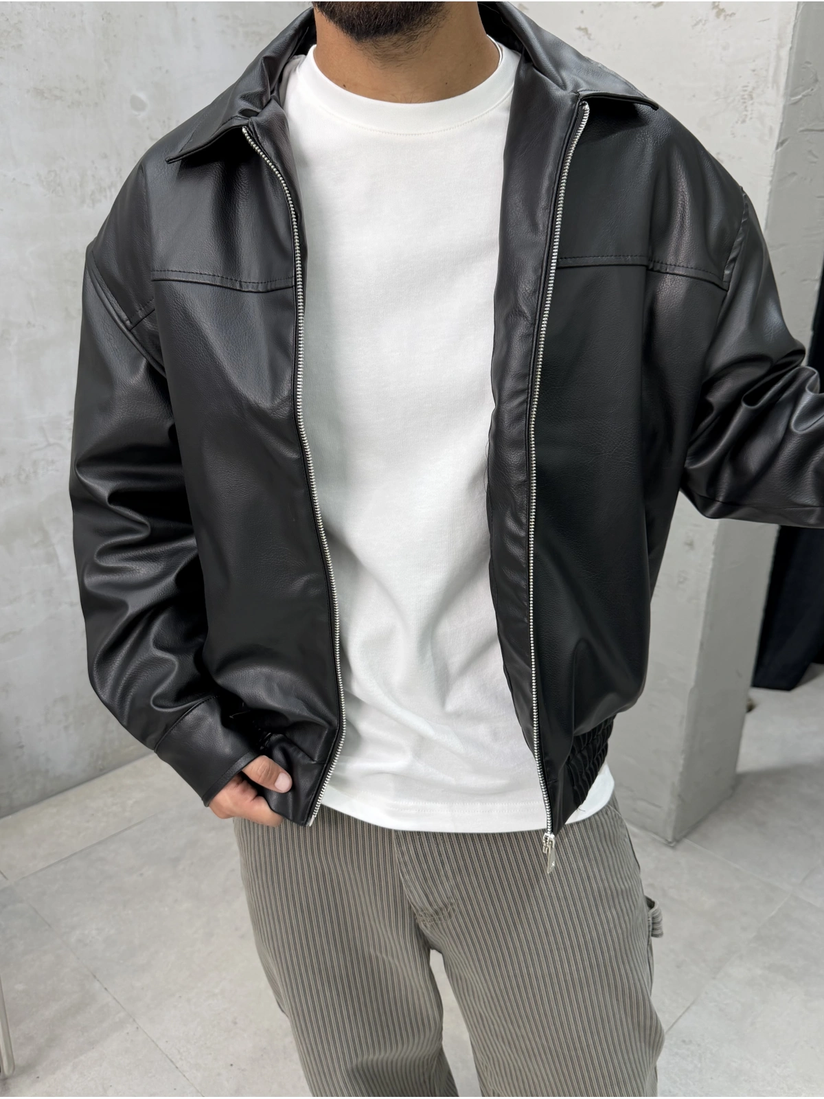 Siyah Premium Oversize Deri Ceket