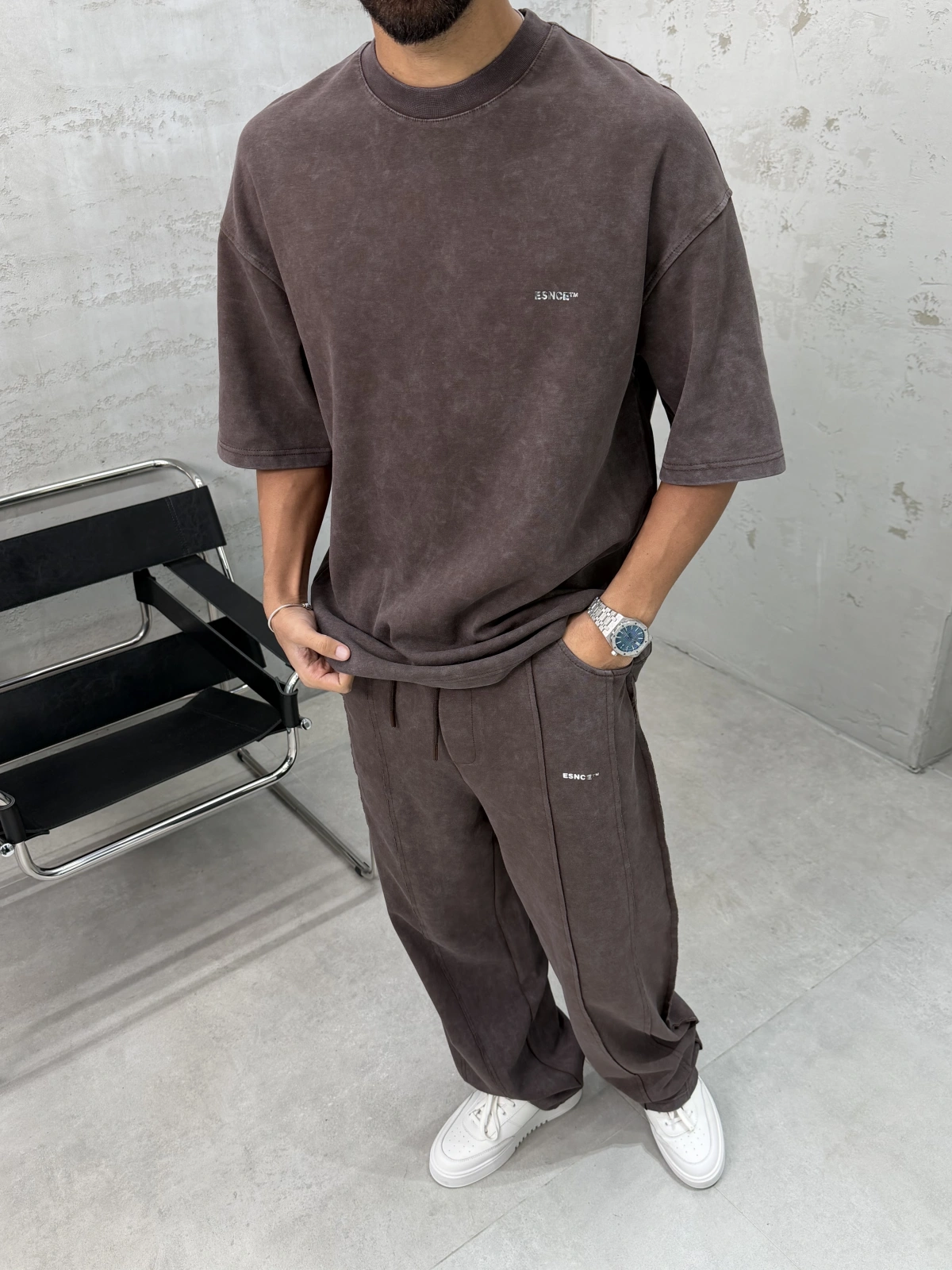 Kahve Premium Yıkamalı Oversize Eşofman Takım