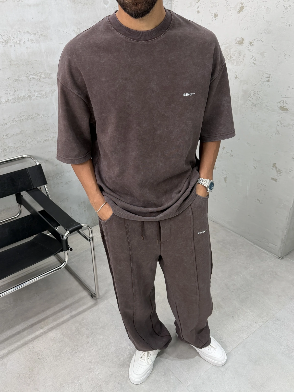 Kahve Premium Yıkamalı Oversize Eşofman Takım