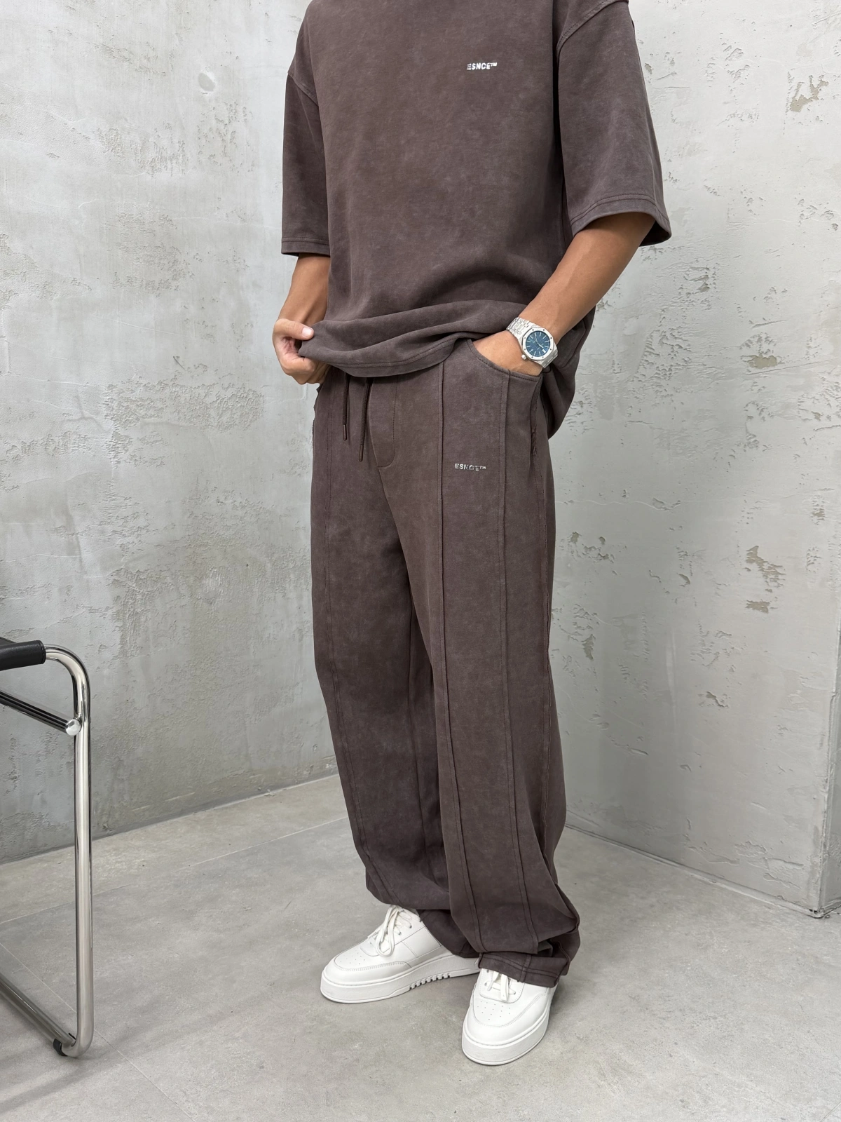 Kahve Premium Yıkamalı Oversize Eşofman Takım