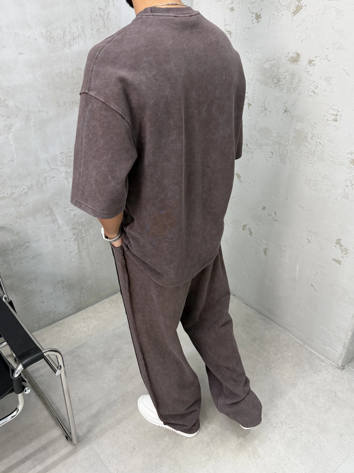 Kahve Premium Yıkamalı Oversize Eşofman Takım