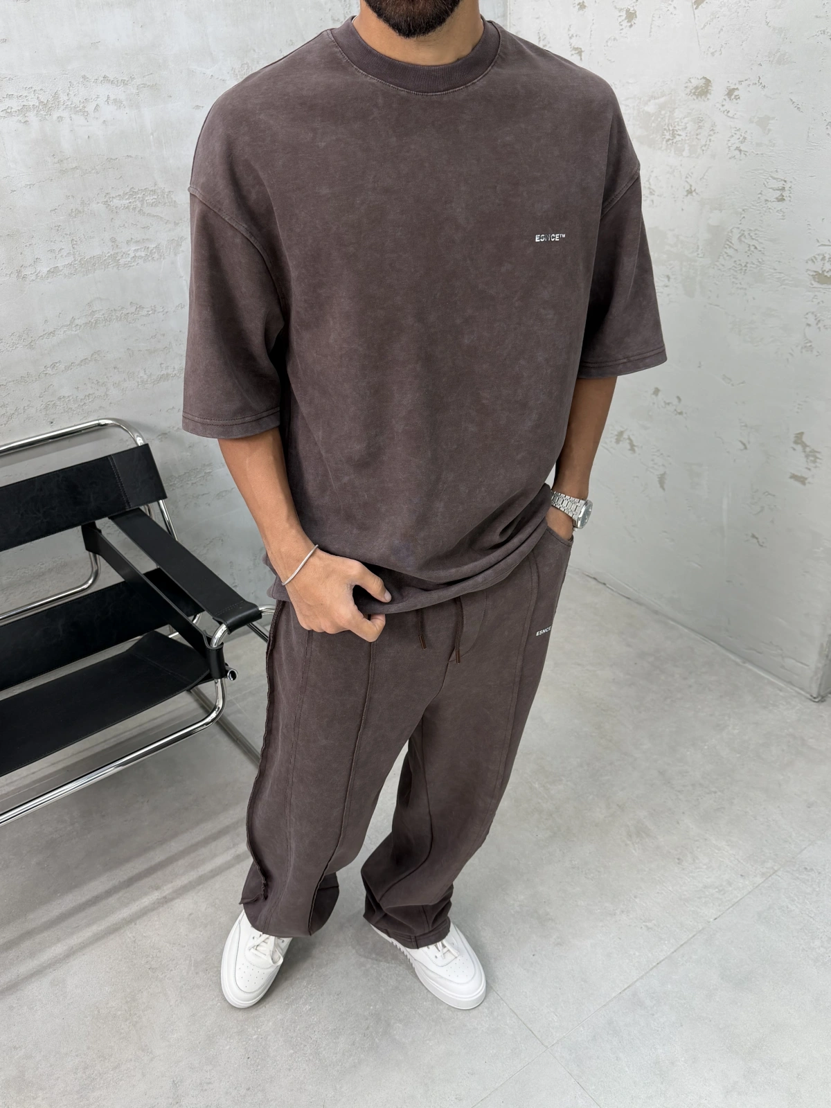 Kahve Premium Yıkamalı Oversize Eşofman Takım