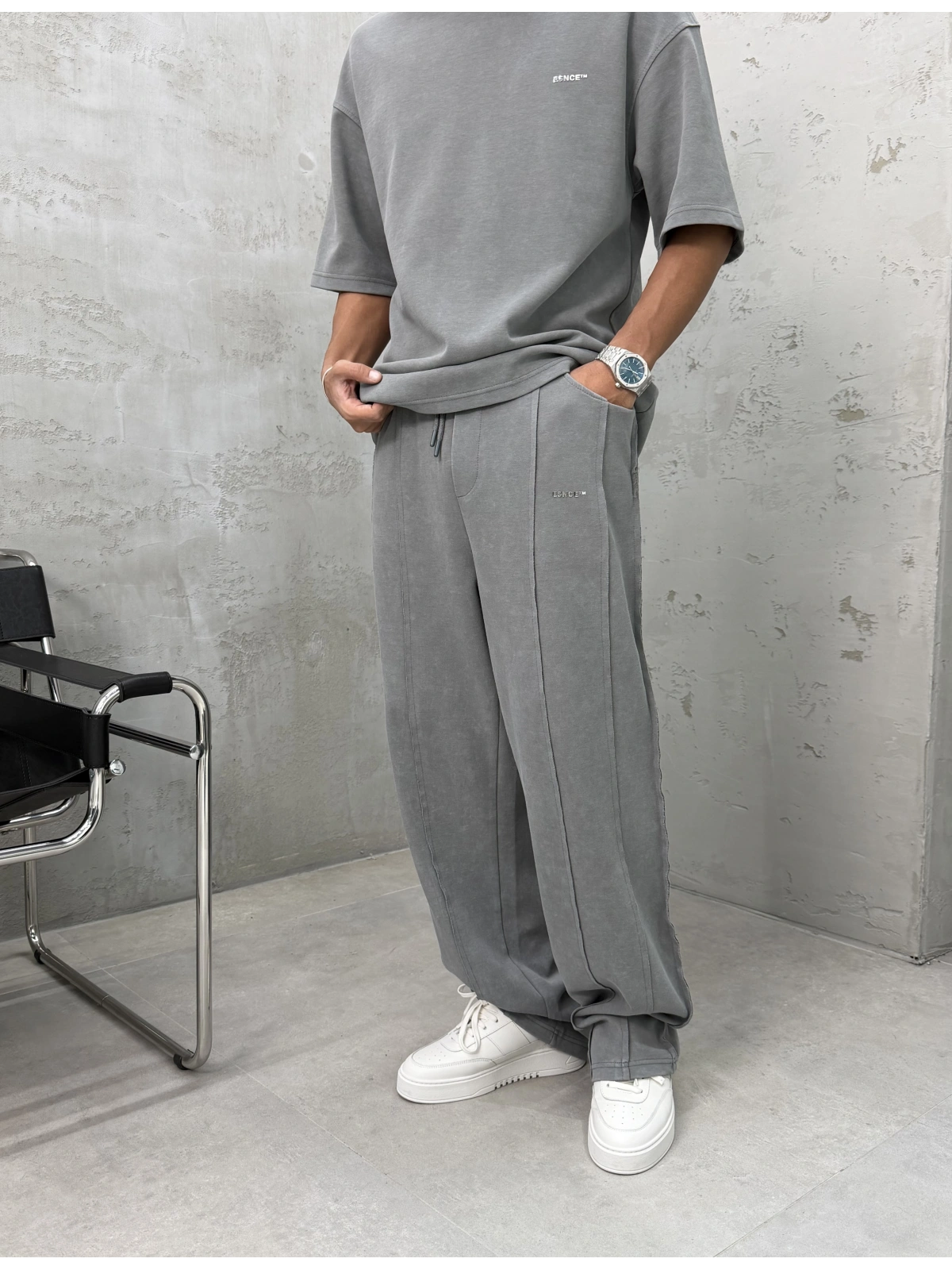 Gri Premium Yıkamalı Oversize Eşofman Takım