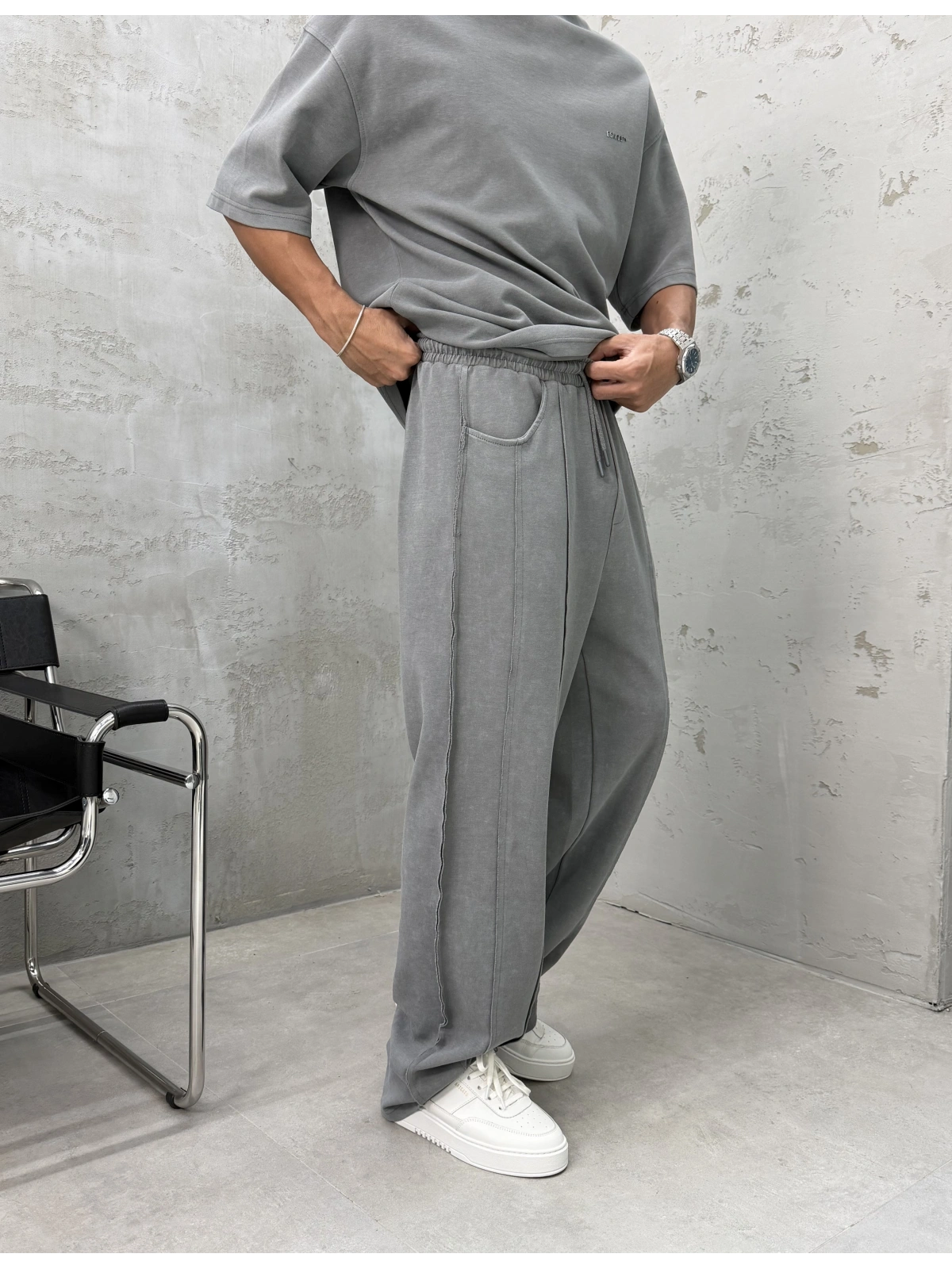 Gri Premium Yıkamalı Oversize Eşofman Takım