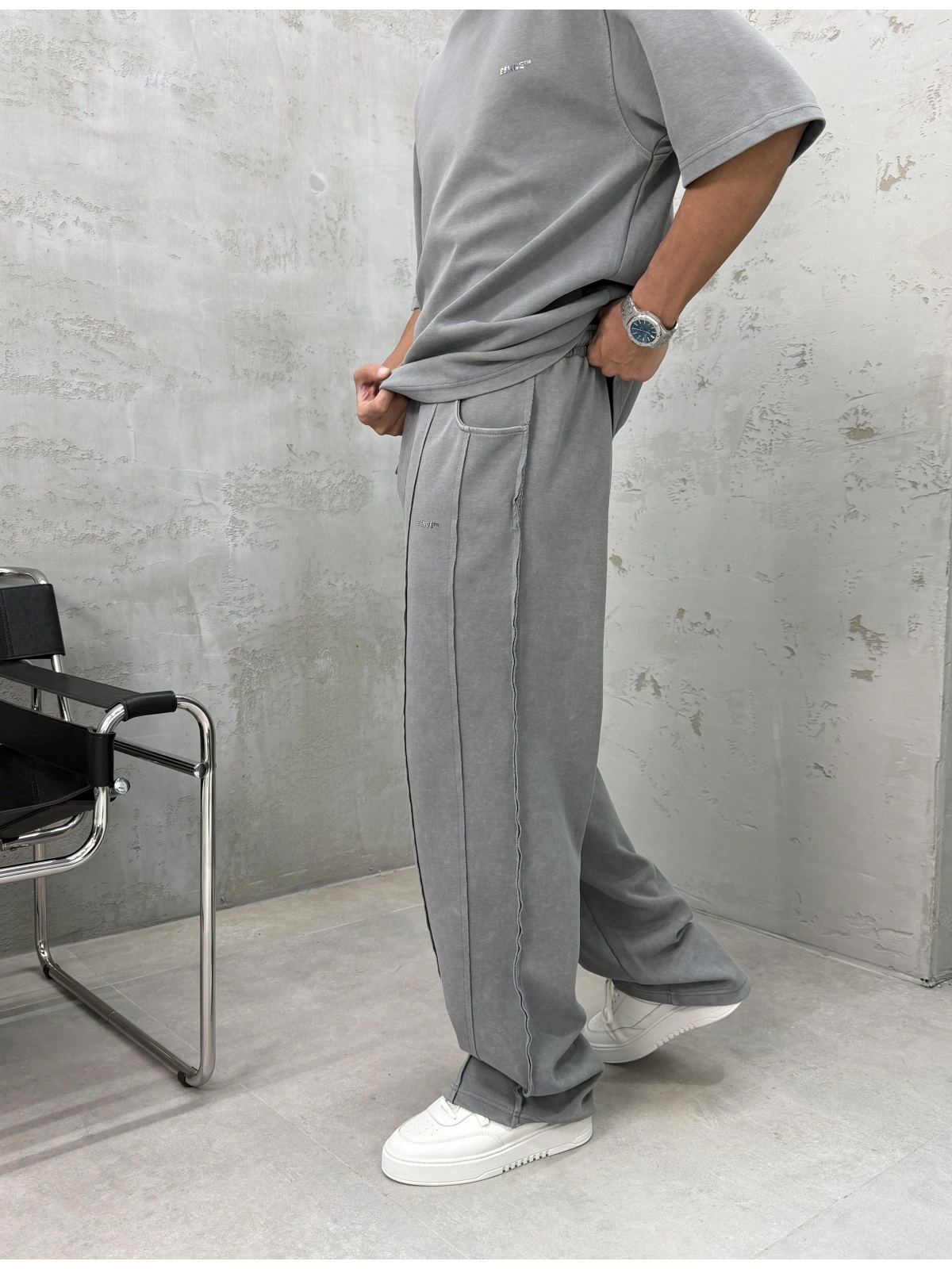 Gri Premium Yıkamalı Oversize Eşofman Takım