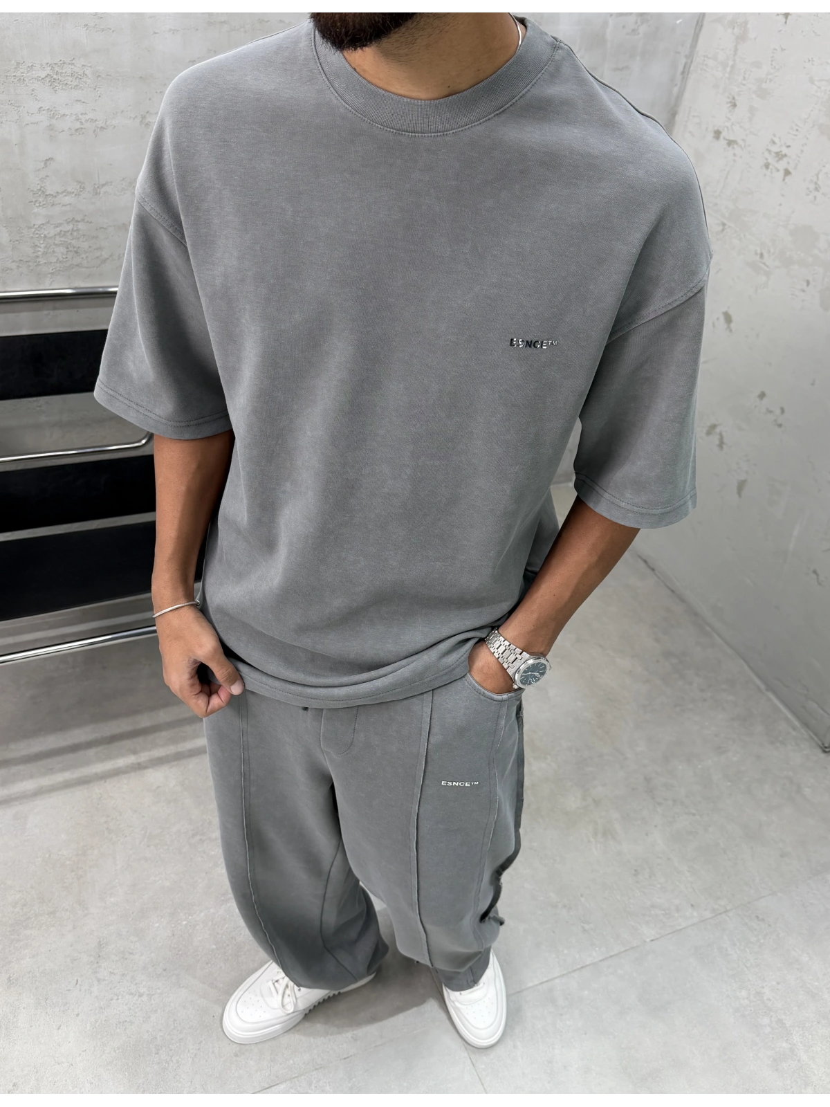 Gri Premium Yıkamalı Oversize Eşofman Takım