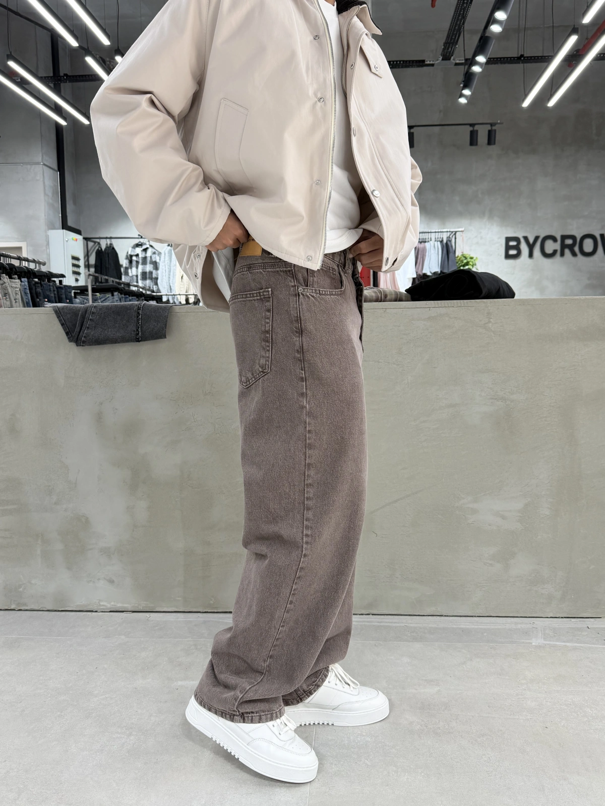 Kahve Yıkamalı Bol Kalıp Baggy Jean