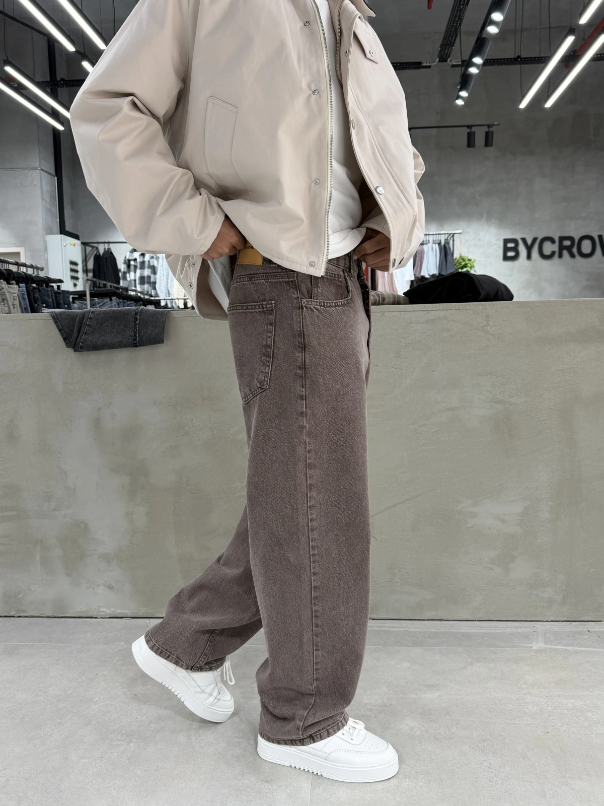 Kahve Yıkamalı Bol Kalıp Baggy Jean
