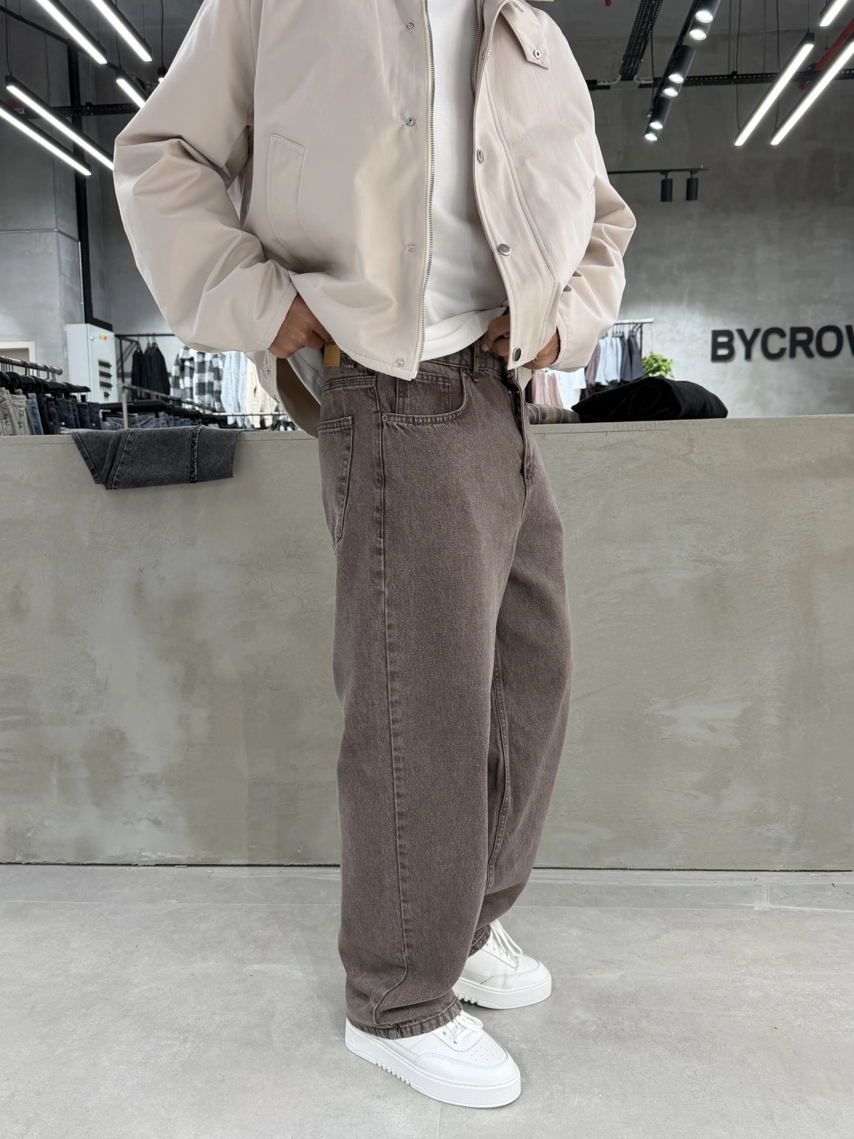 Kahve Yıkamalı Bol Kalıp Baggy Jean