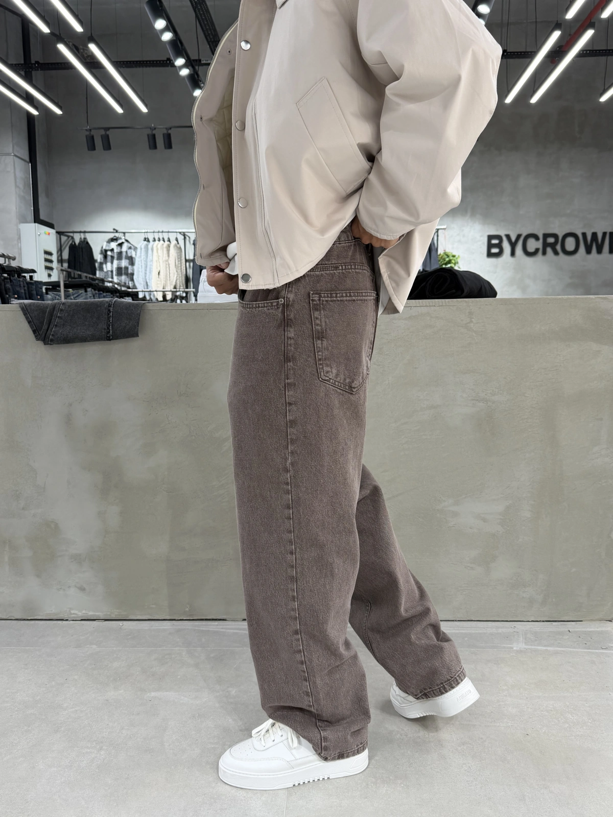Kahve Yıkamalı Bol Kalıp Baggy Jean