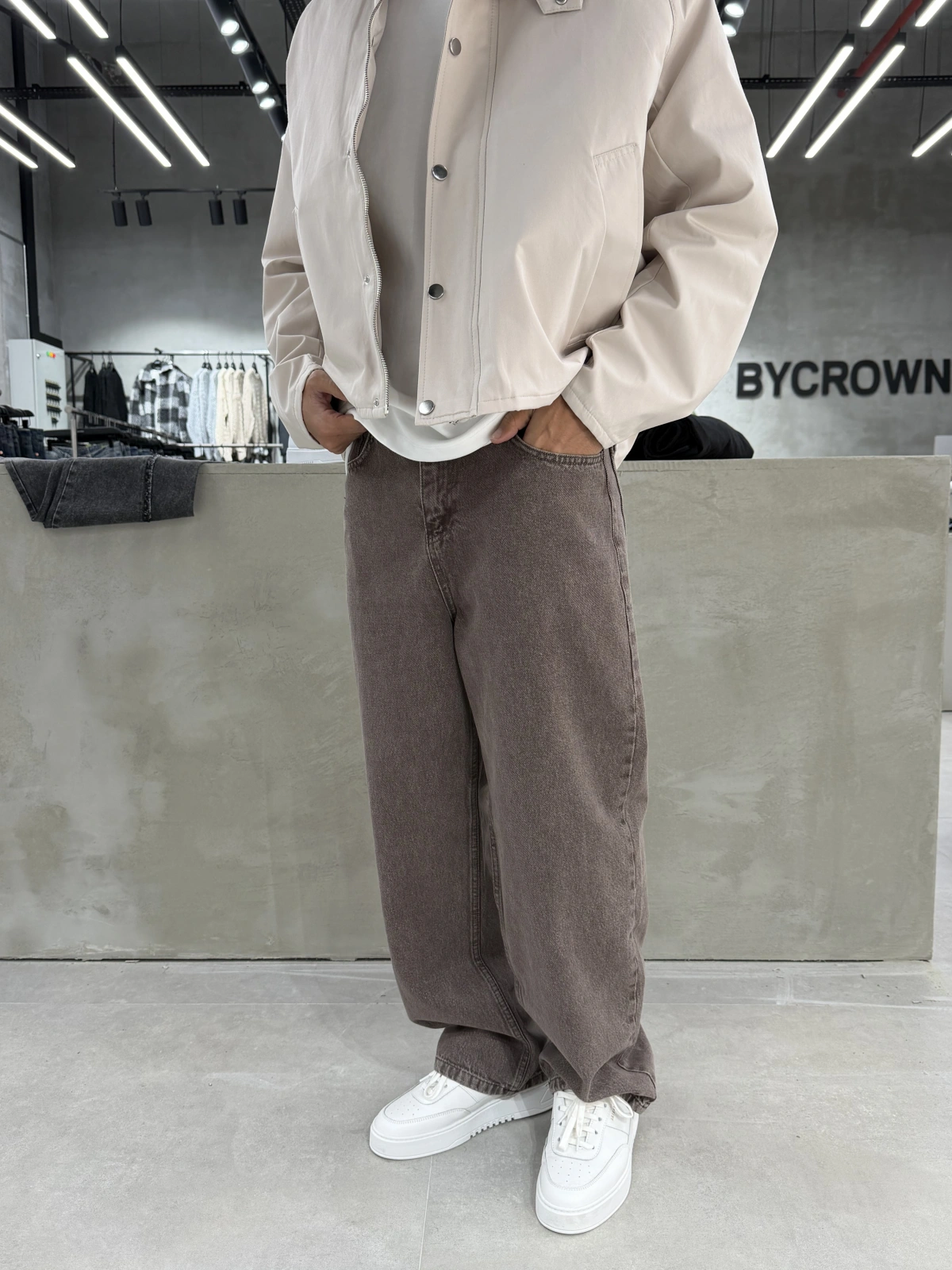 Kahve Yıkamalı Bol Kalıp Baggy Jean