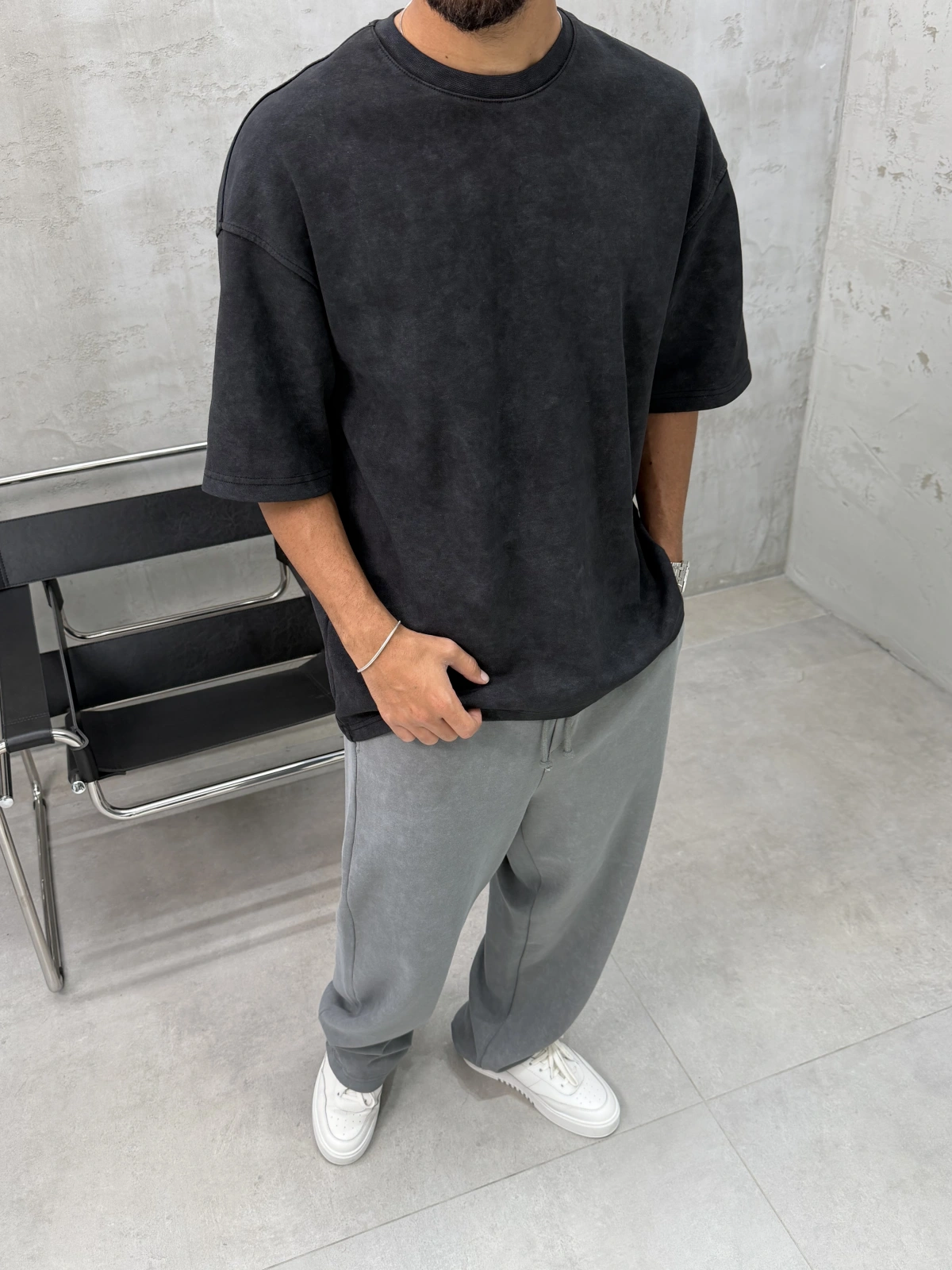 Siyah Yıkamalı Oversize T-Shirt