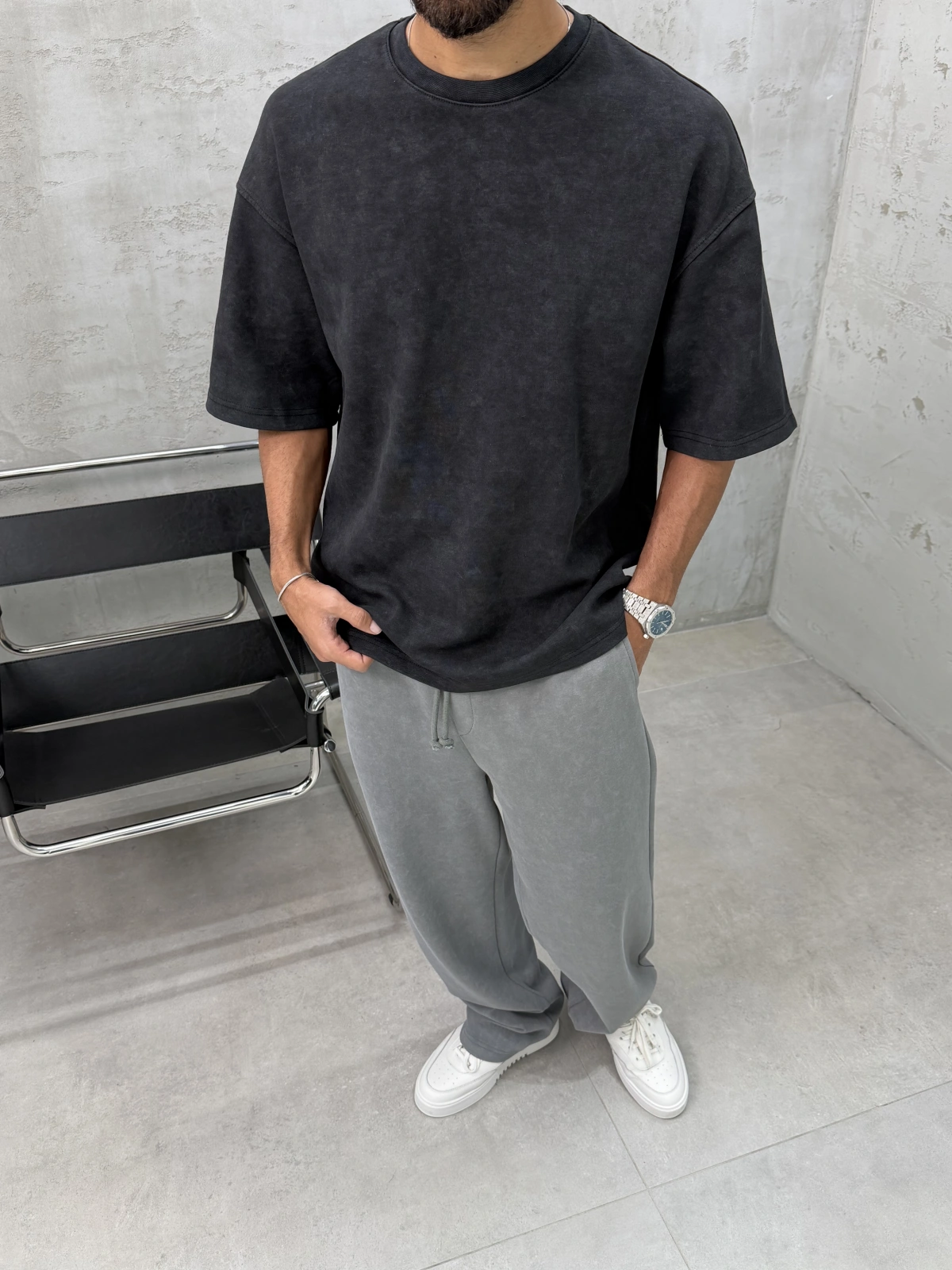Siyah Yıkamalı Oversize T-Shirt