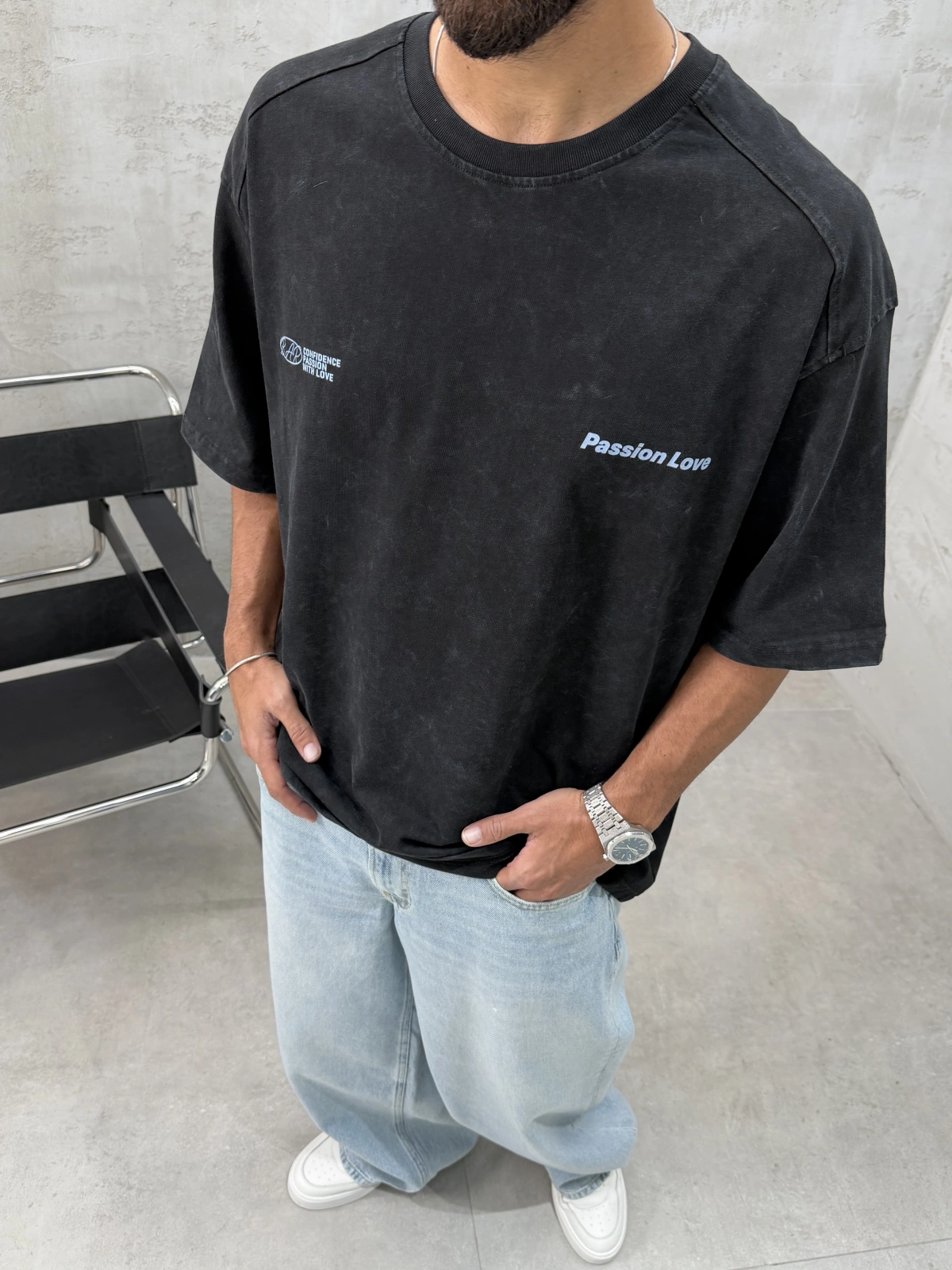 Passion Siyah Yıkamalı Oversize T-Shirt