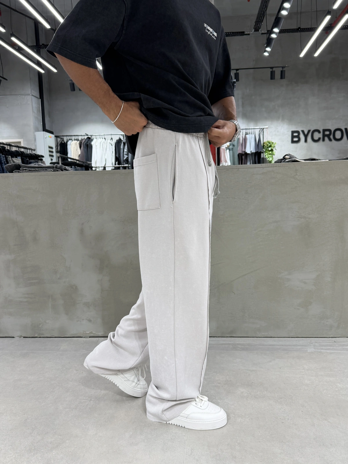 Gri 08 Yıkamalı Bol Kalıp Baggy Eşofman