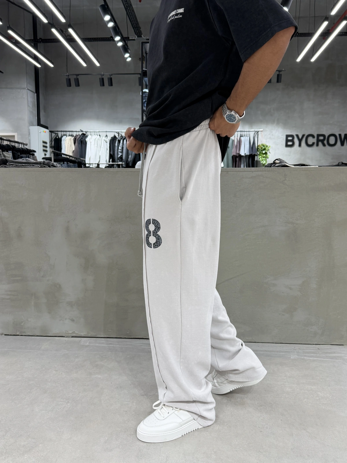 Gri 08 Yıkamalı Bol Kalıp Baggy Eşofman
